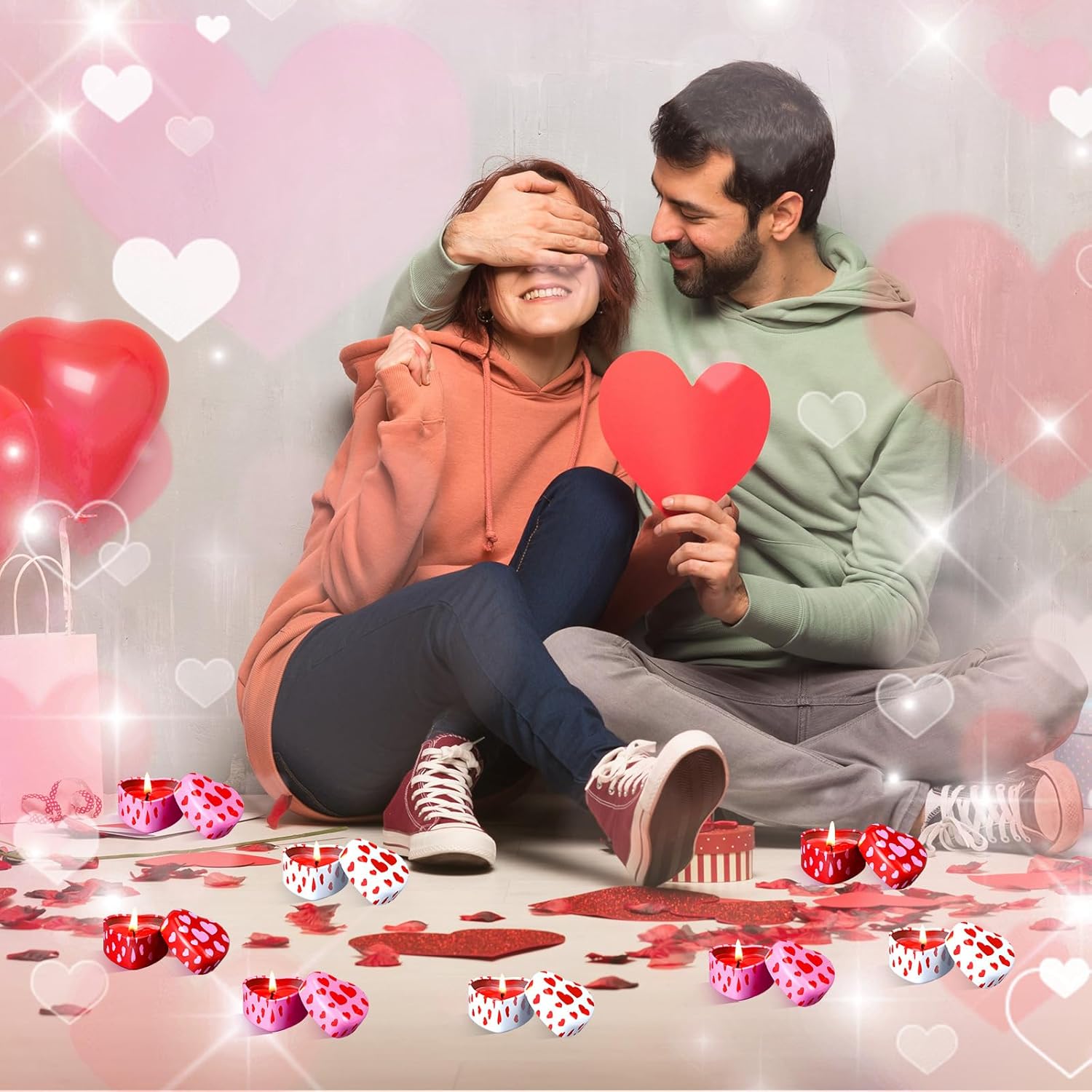 Valentines Heart Candle Tins - 24 Pcs Set