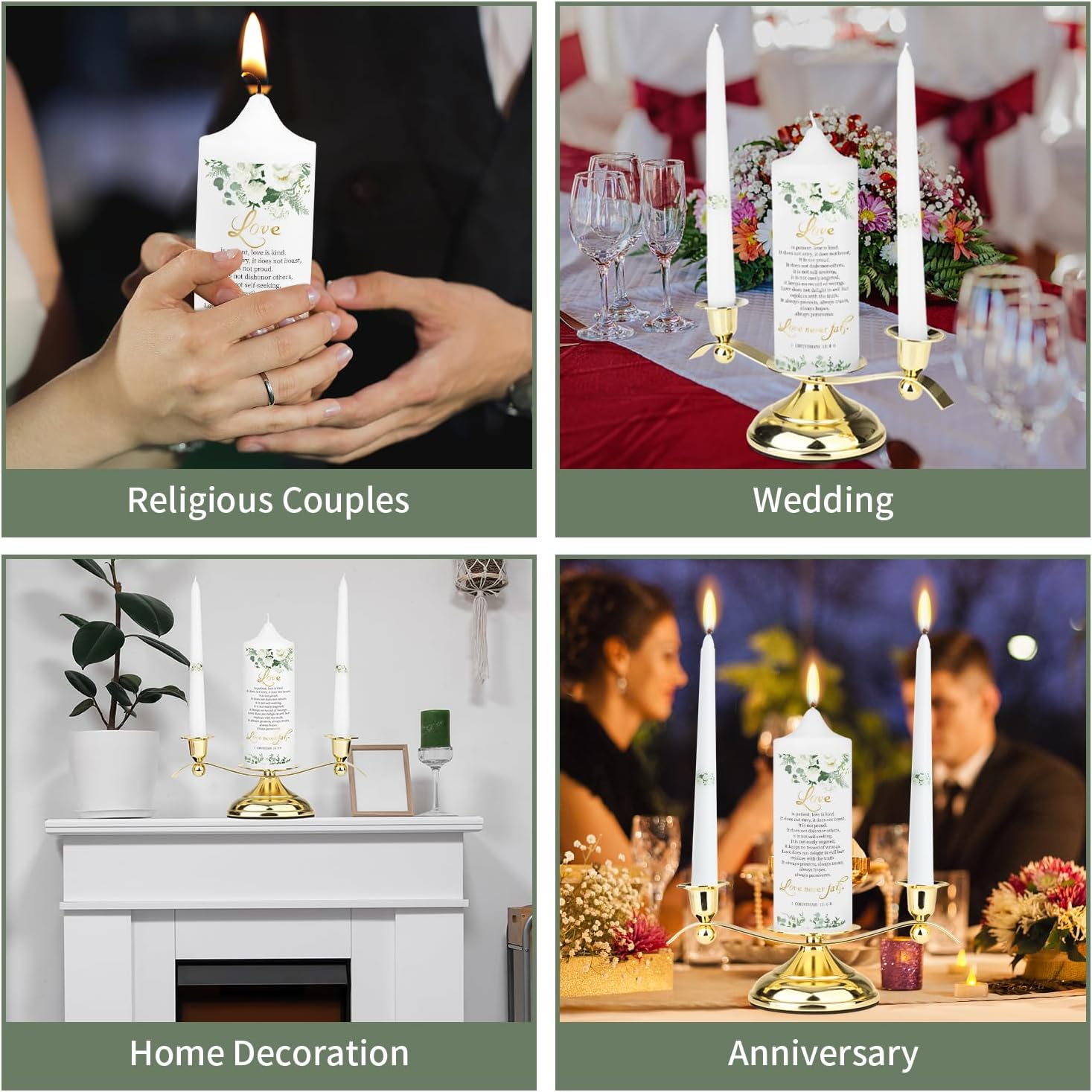 Elegant 3-Piece Union Wedding Candle Set with Golden Holder
