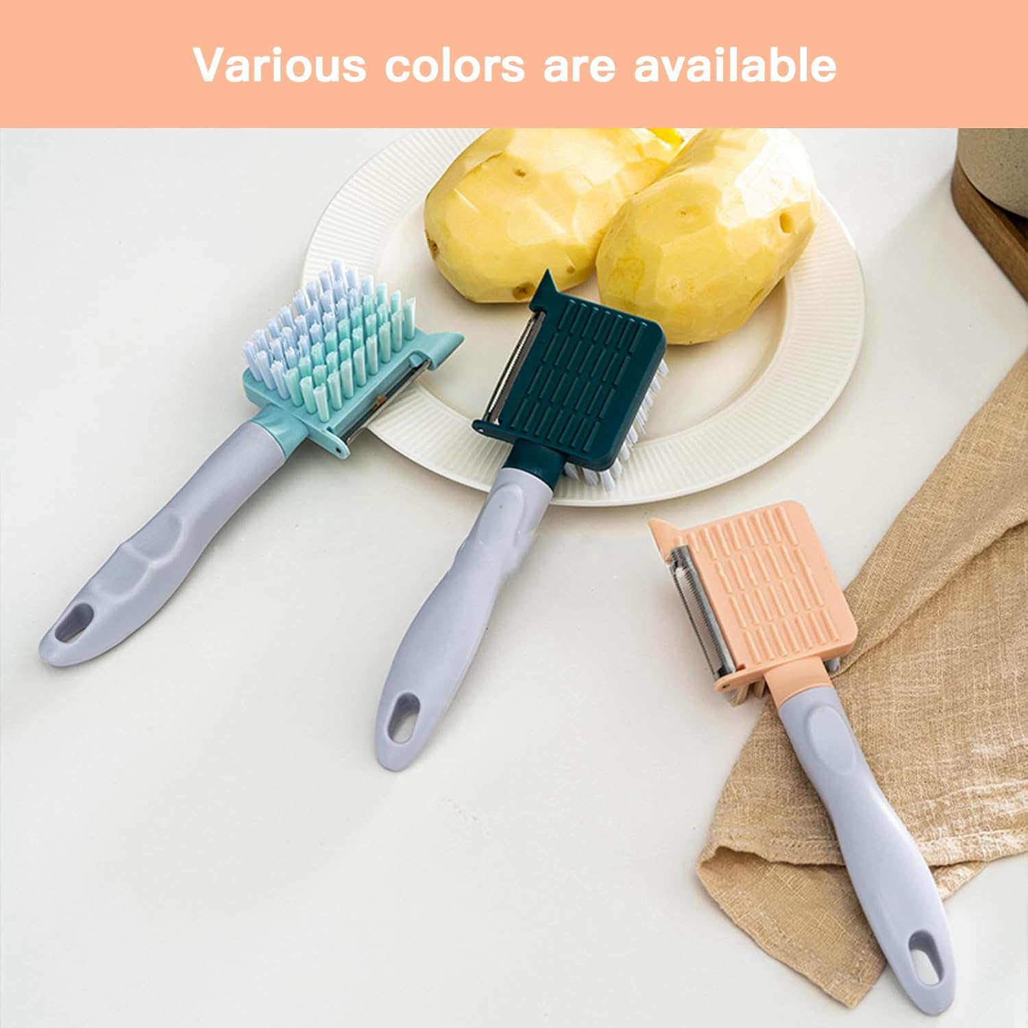 Efficient 2-in-1 Dual Function Vegetable Brush Julienne Peeler