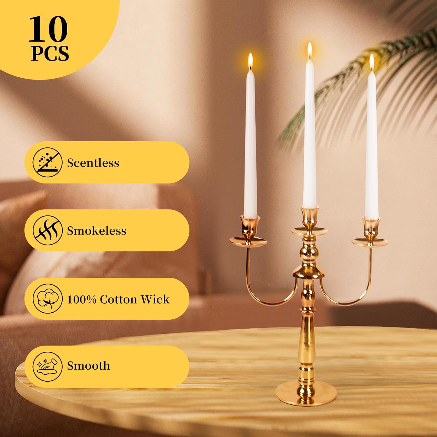 Elegant Set of 10 White Taper Candles