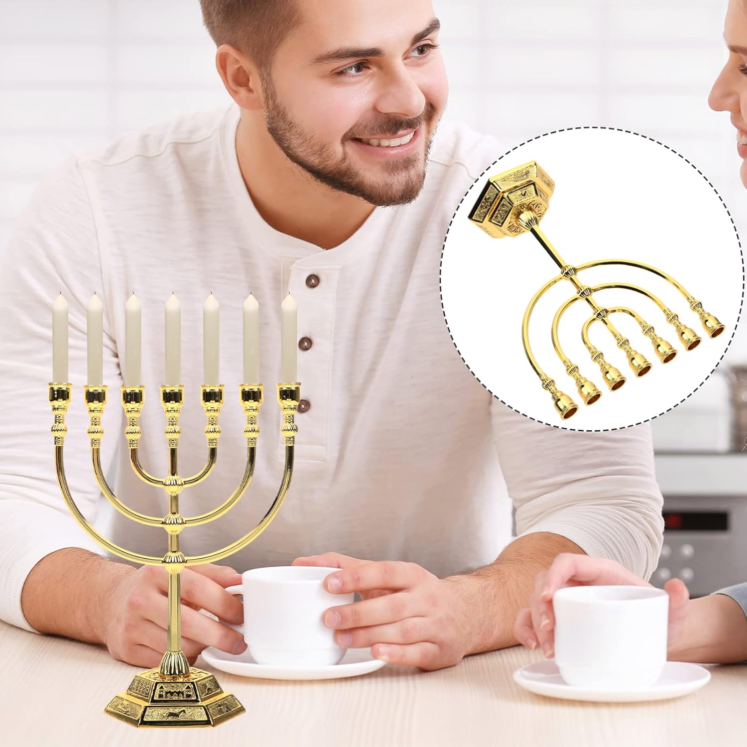 Vivid 7-Branch Hanukkah Candle Holder