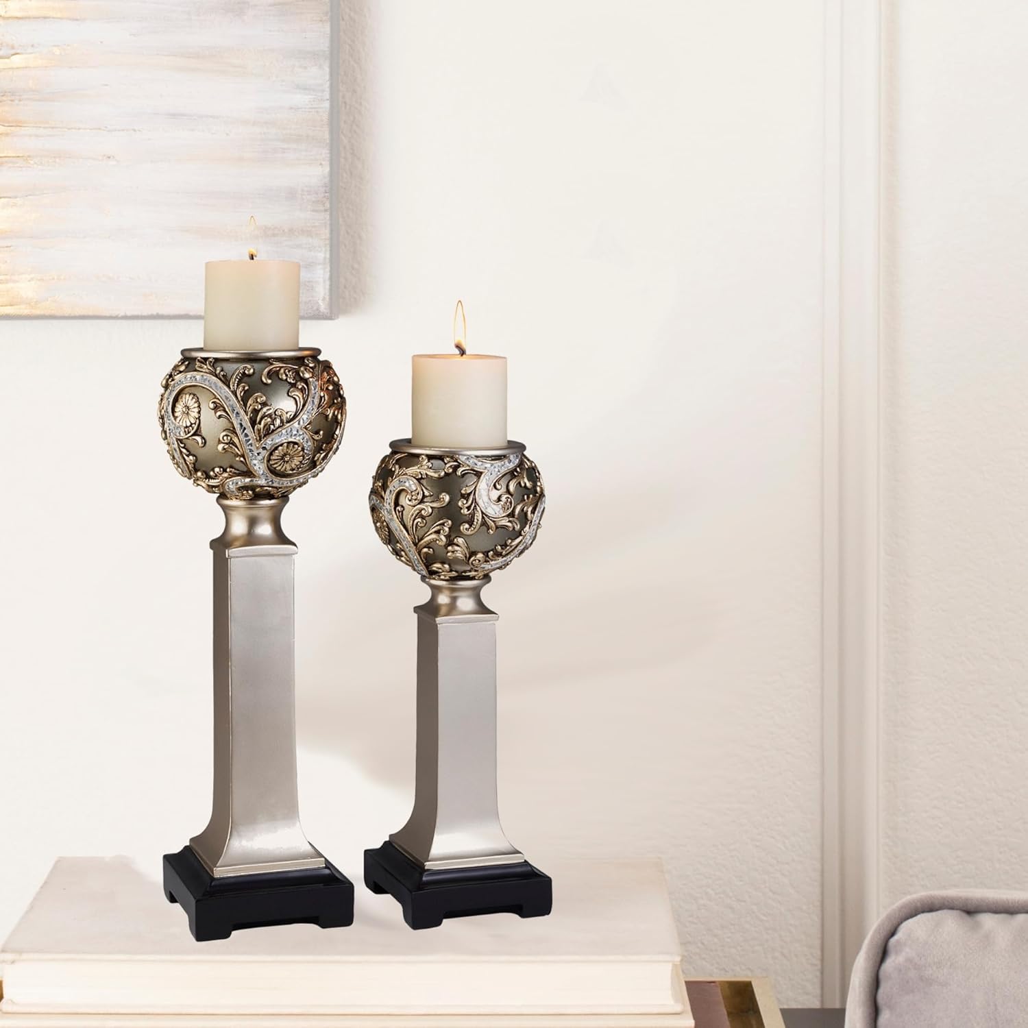 Elegant Silver Candle Holder Set