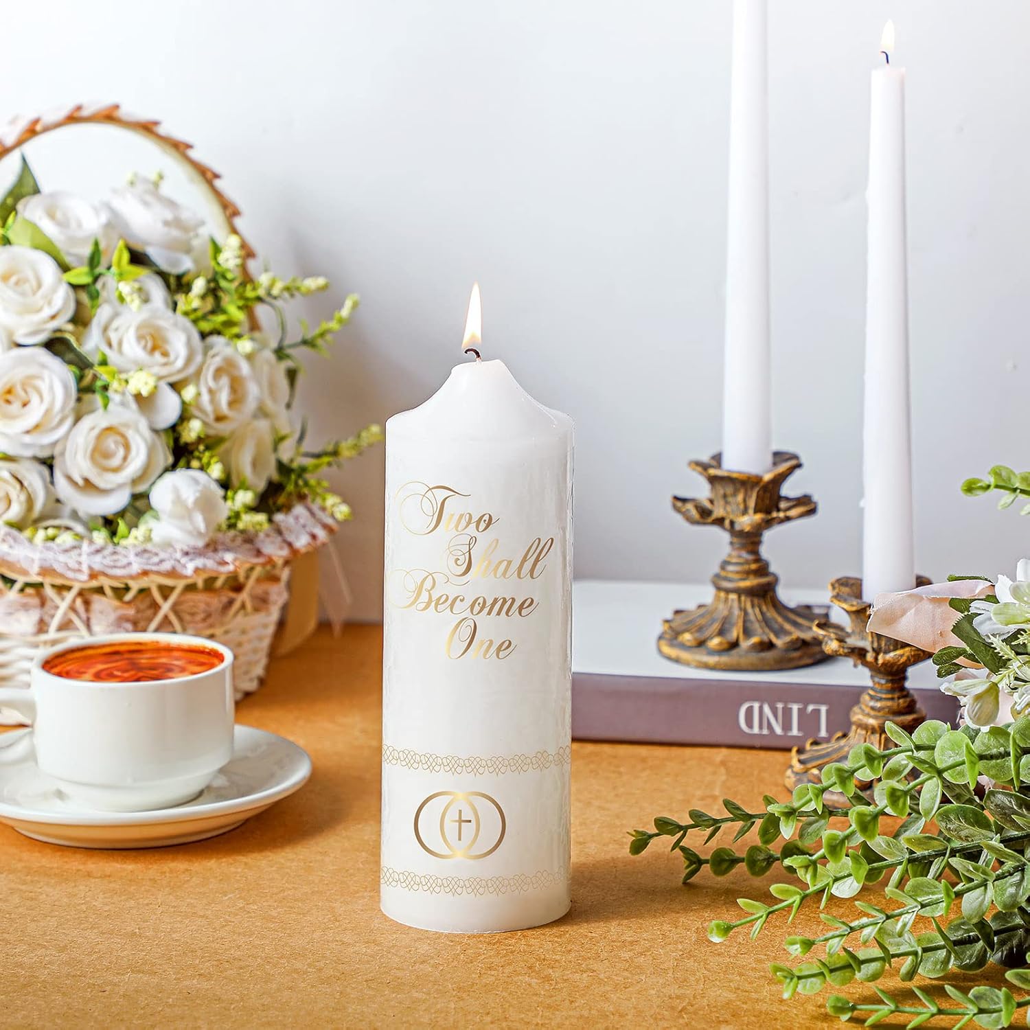 Frienda Wedding Unity Taper Candles Set 2x10 1x8 inches Cross Design