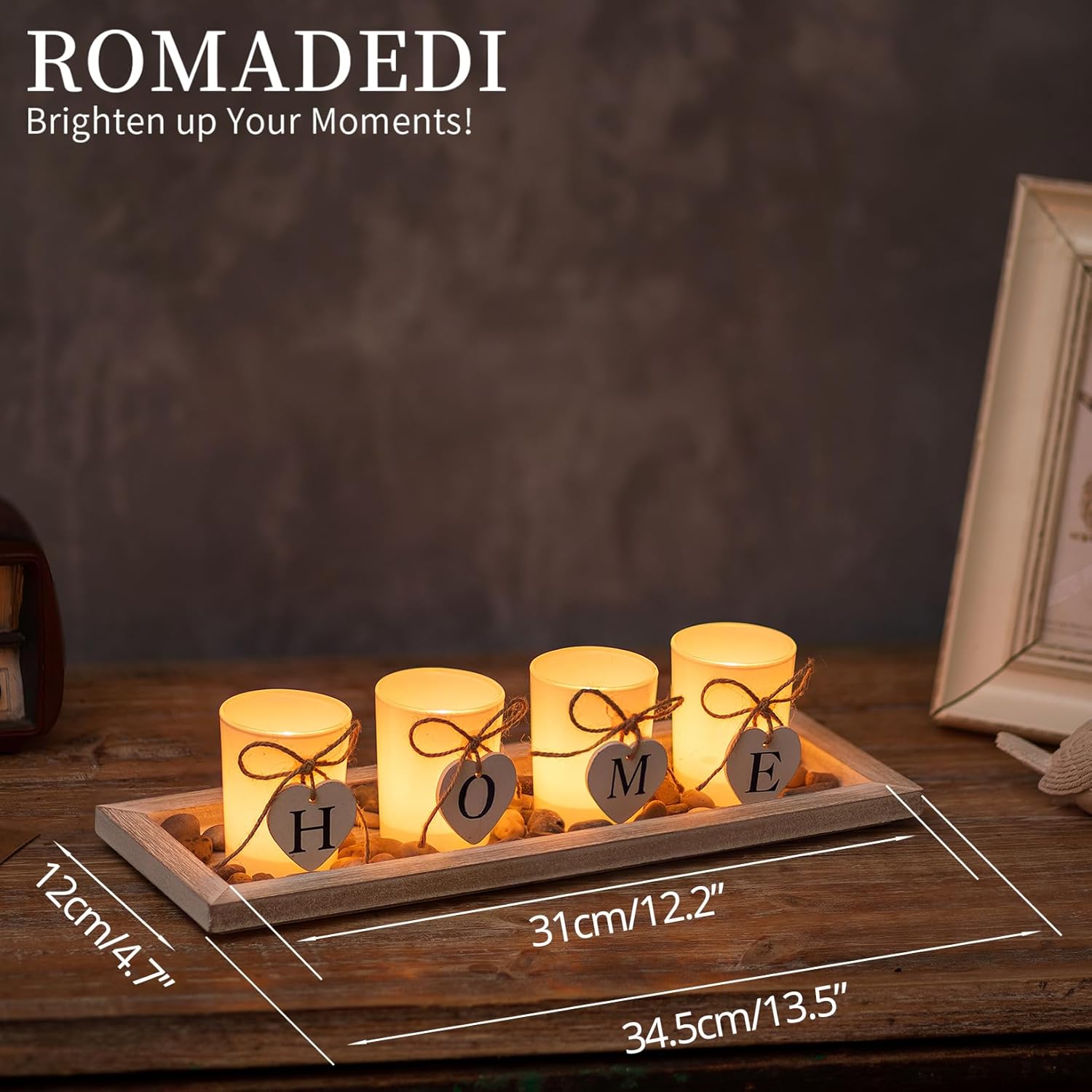 Romadedi Rustic Wooden Candle Holder Set for Living Rooms