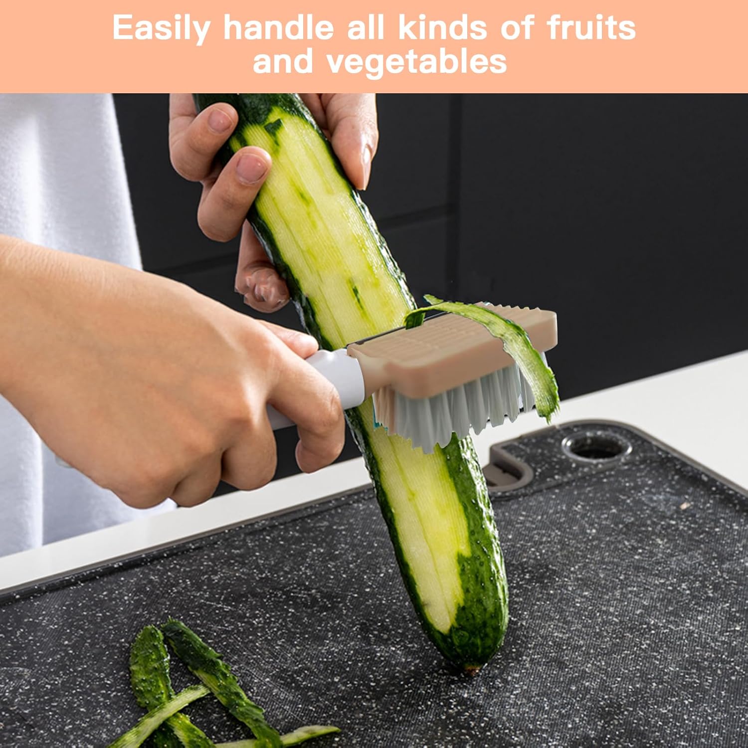 Efficient 2-in-1 Dual Function Vegetable Brush Julienne Peeler