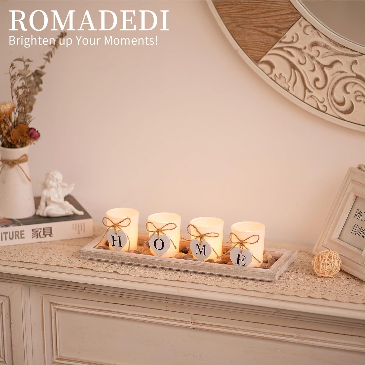 Romadedi Rustic Wooden Candle Holder Set for Living Rooms