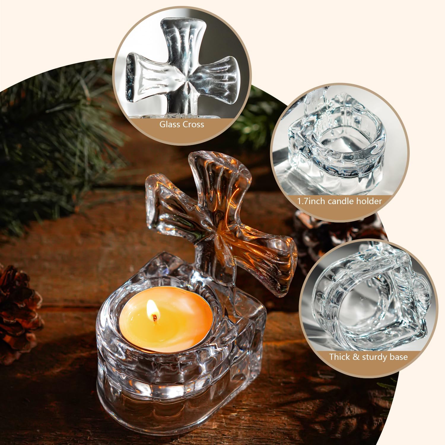 Kanpura Clear Glass Cross Candle Holder 4 High