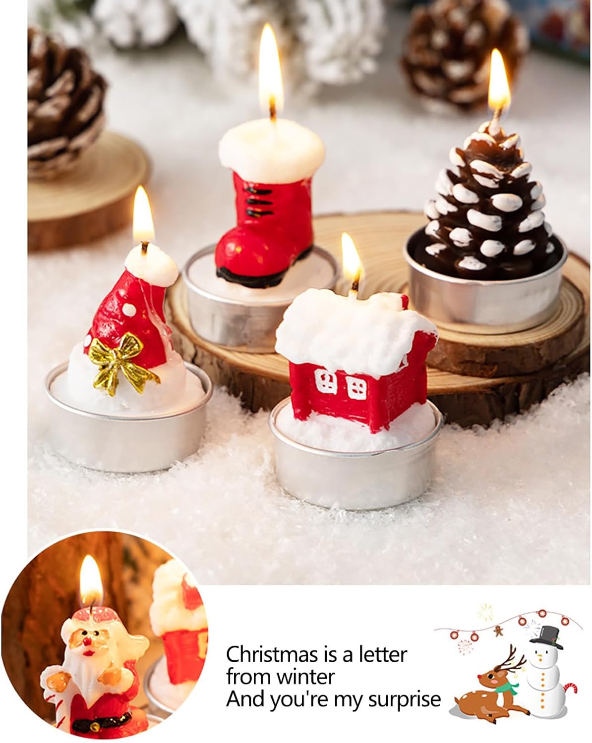 Mini Christmas unscented tea light candles with 3 designs