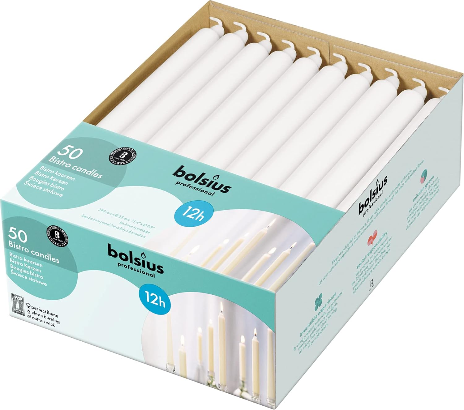 BOLSUS White Candlesticks - 50 Picks Dripless Long-Lasting No Smoke Fresh Candle