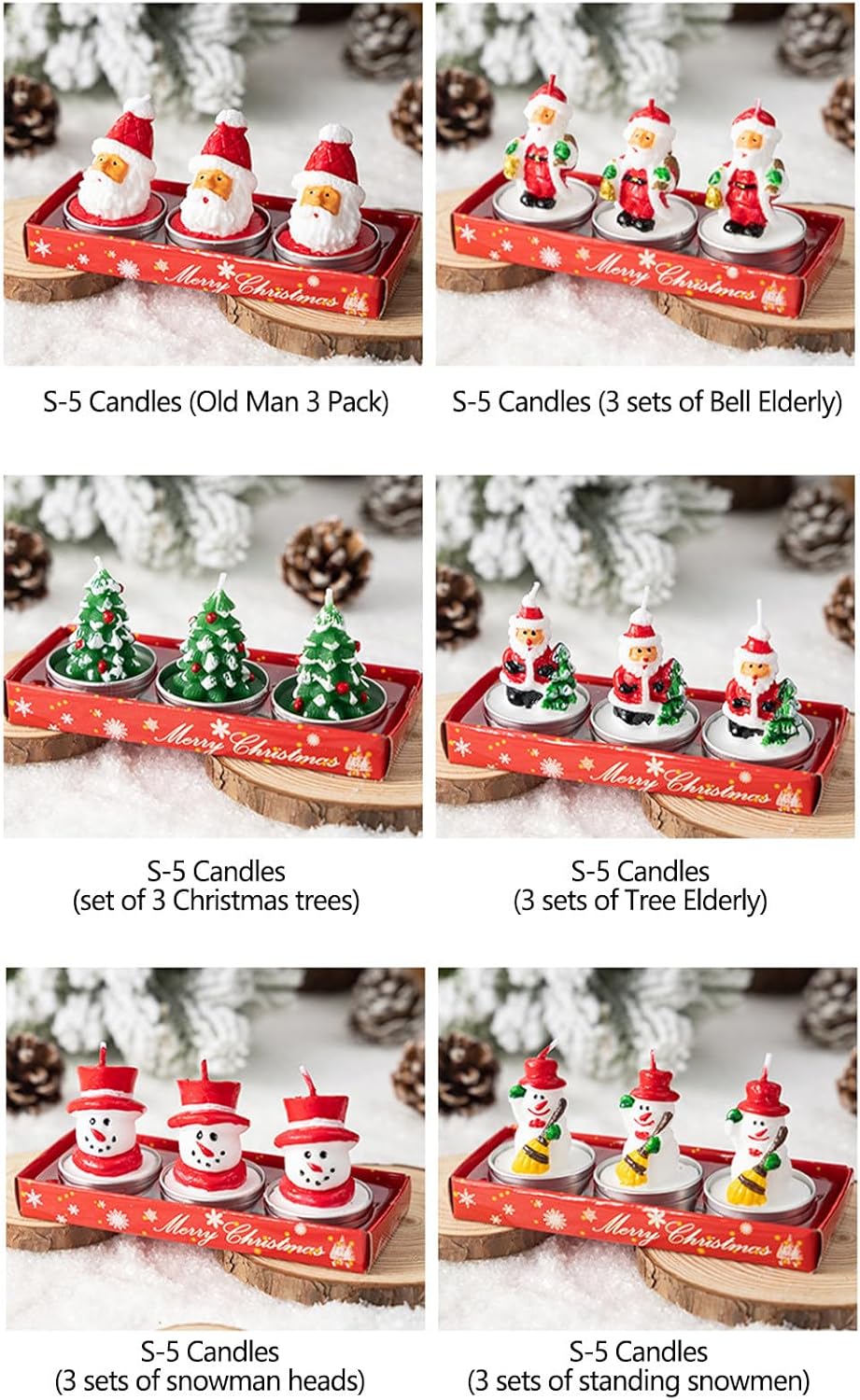 Mini Christmas unscented tea light candles with 3 designs