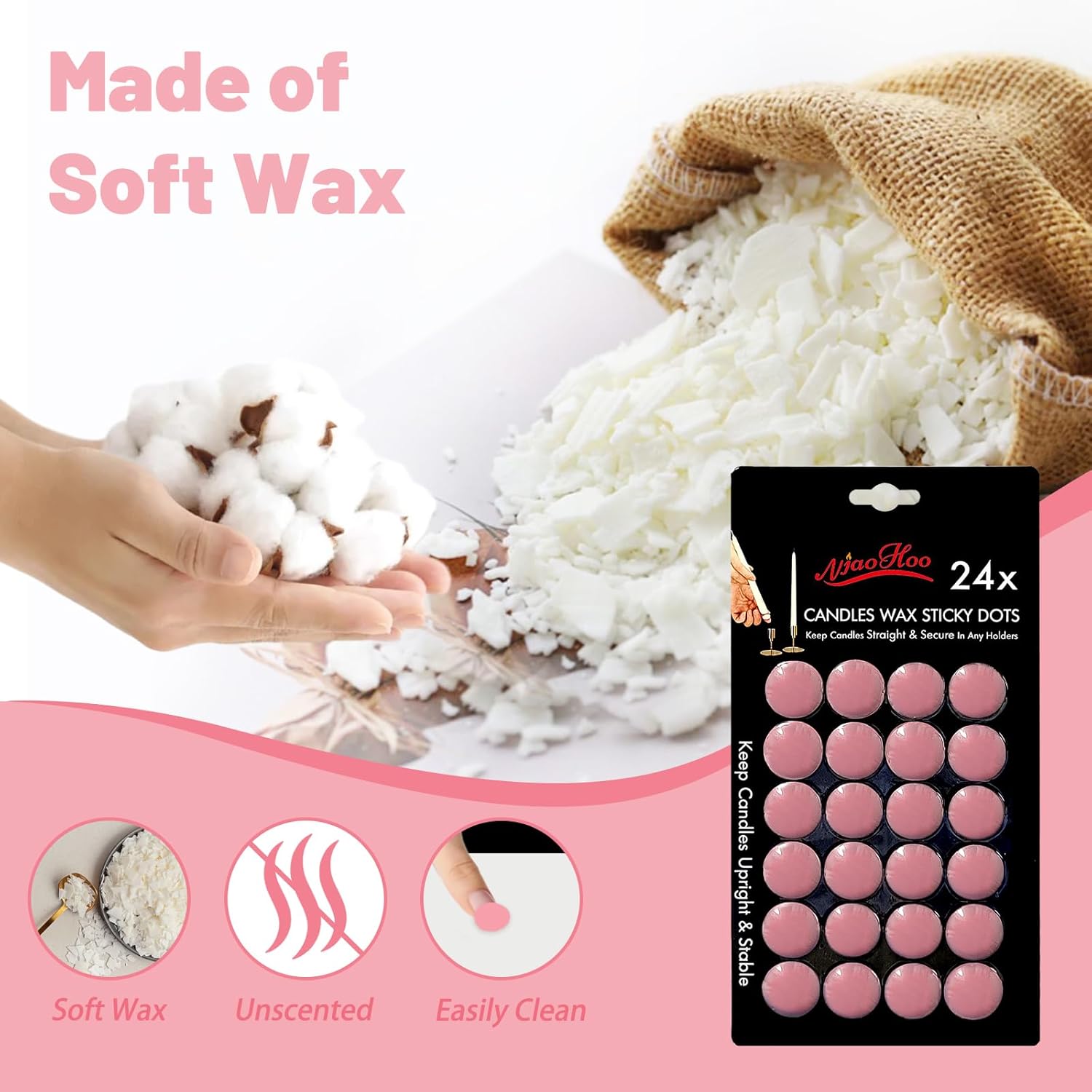 Safe Taper Adhesive Dots 24PK Pink for Any Surface