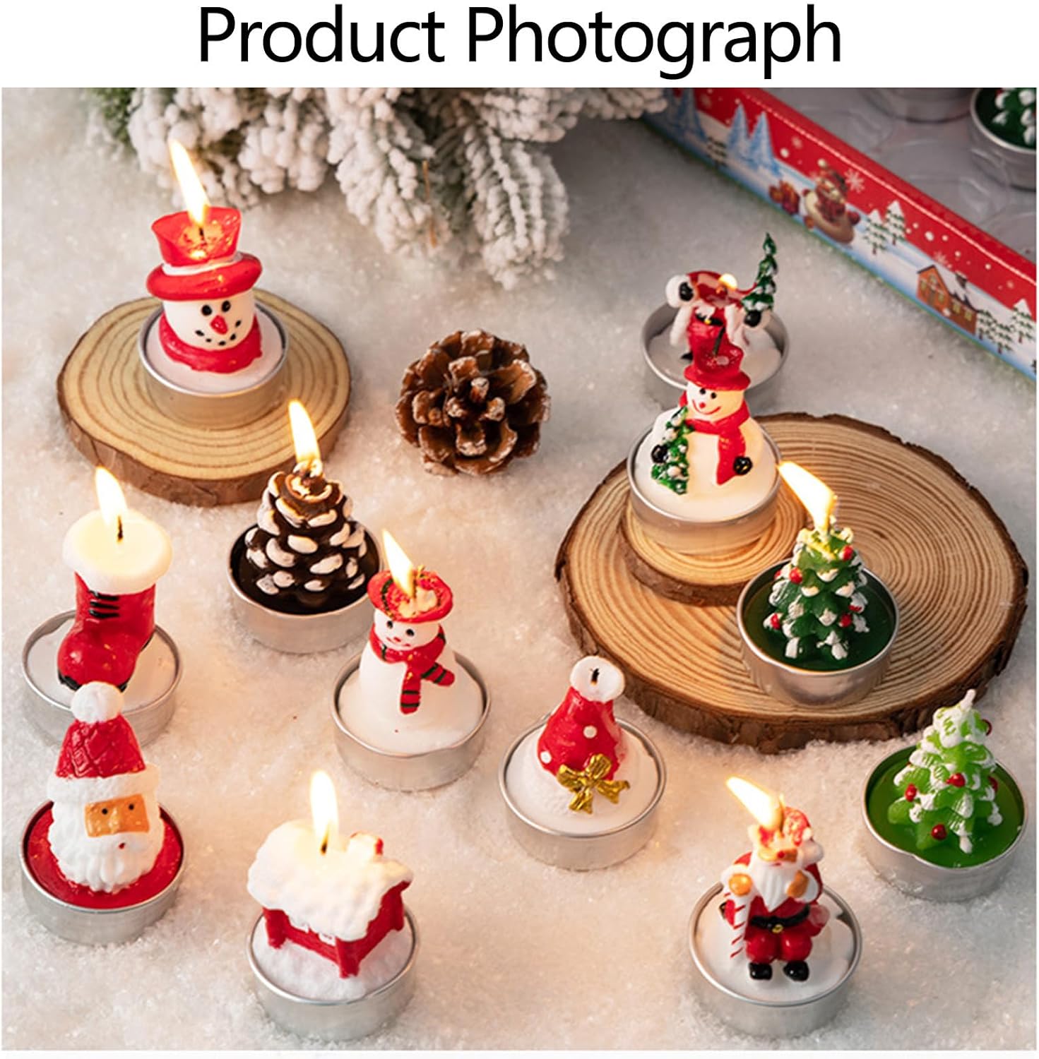 Mini Christmas unscented tea light candles with 3 designs