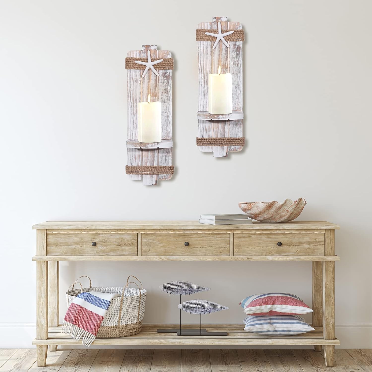 Coastal Wall Sconces Rustic Starfish Set of 2