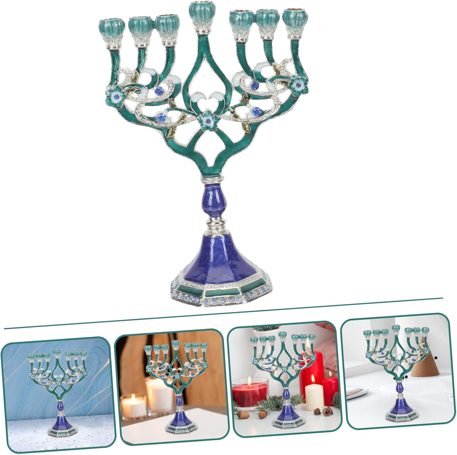 Hanukkah menorah candleholder with 7 branches handcrafted metal with stable base