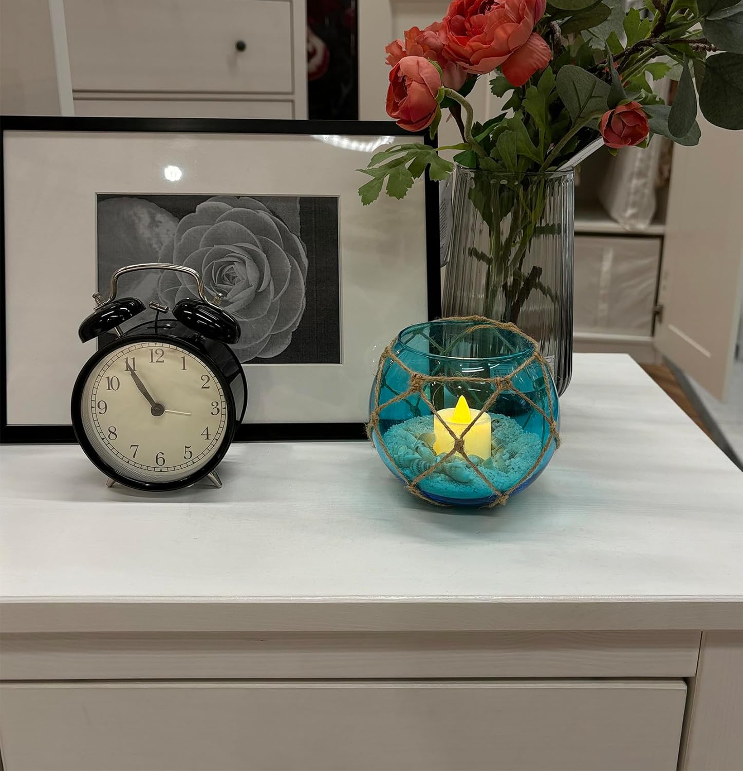 SAILINGSTORY Nautical Glass Fishing Float Tealight Candle Holder Set of 2