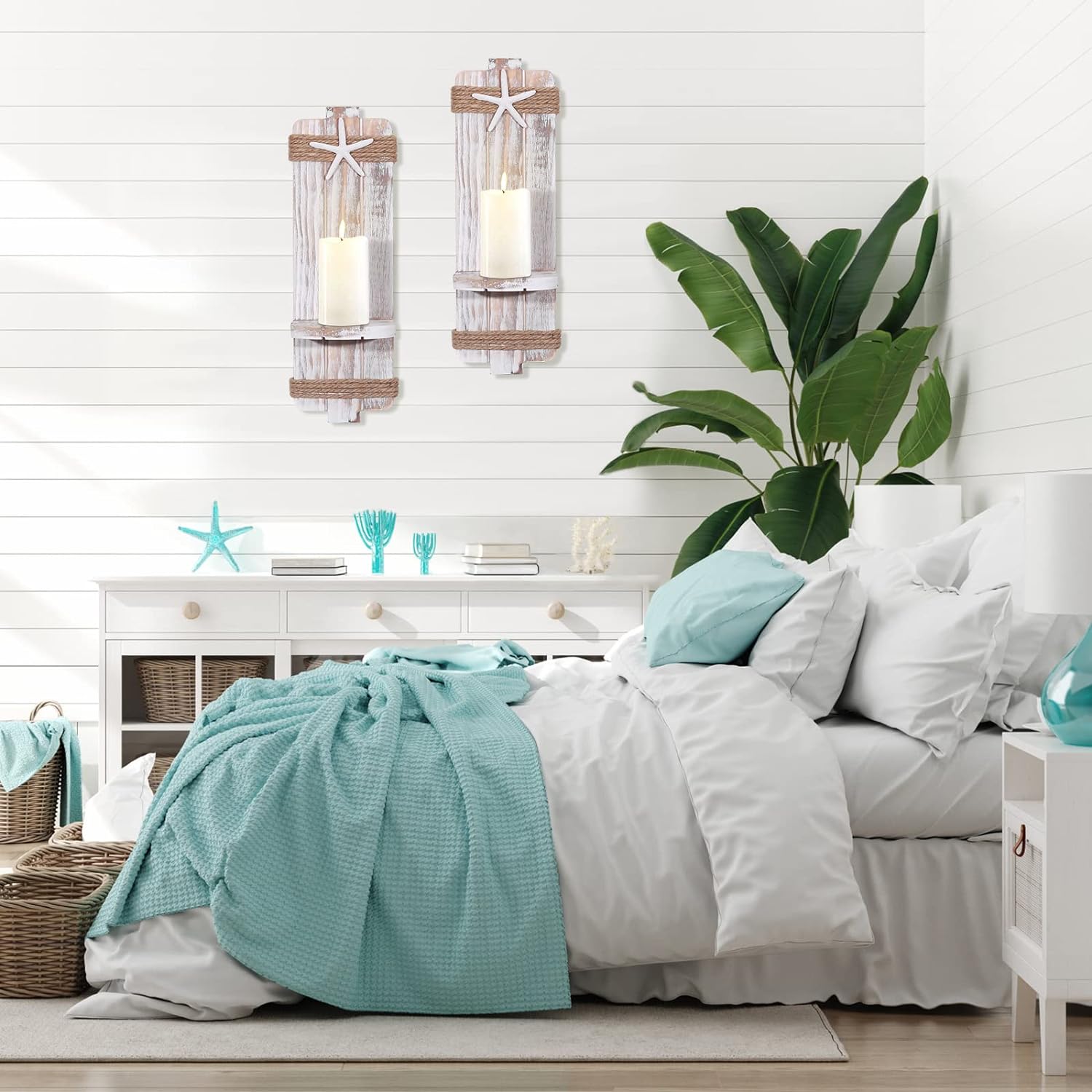 Coastal Wall Sconces Rustic Starfish Set of 2