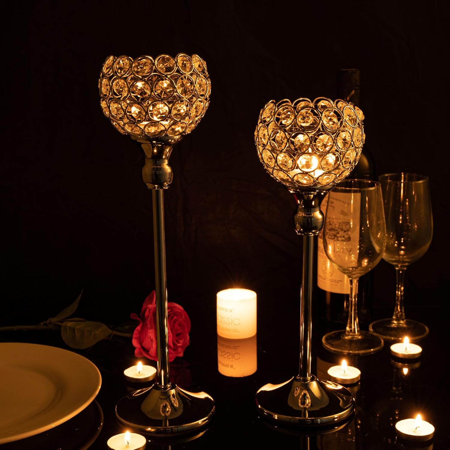 Vincigant Gold Crystal Candle Holders Set of 2 - Elegance for Any Occasion