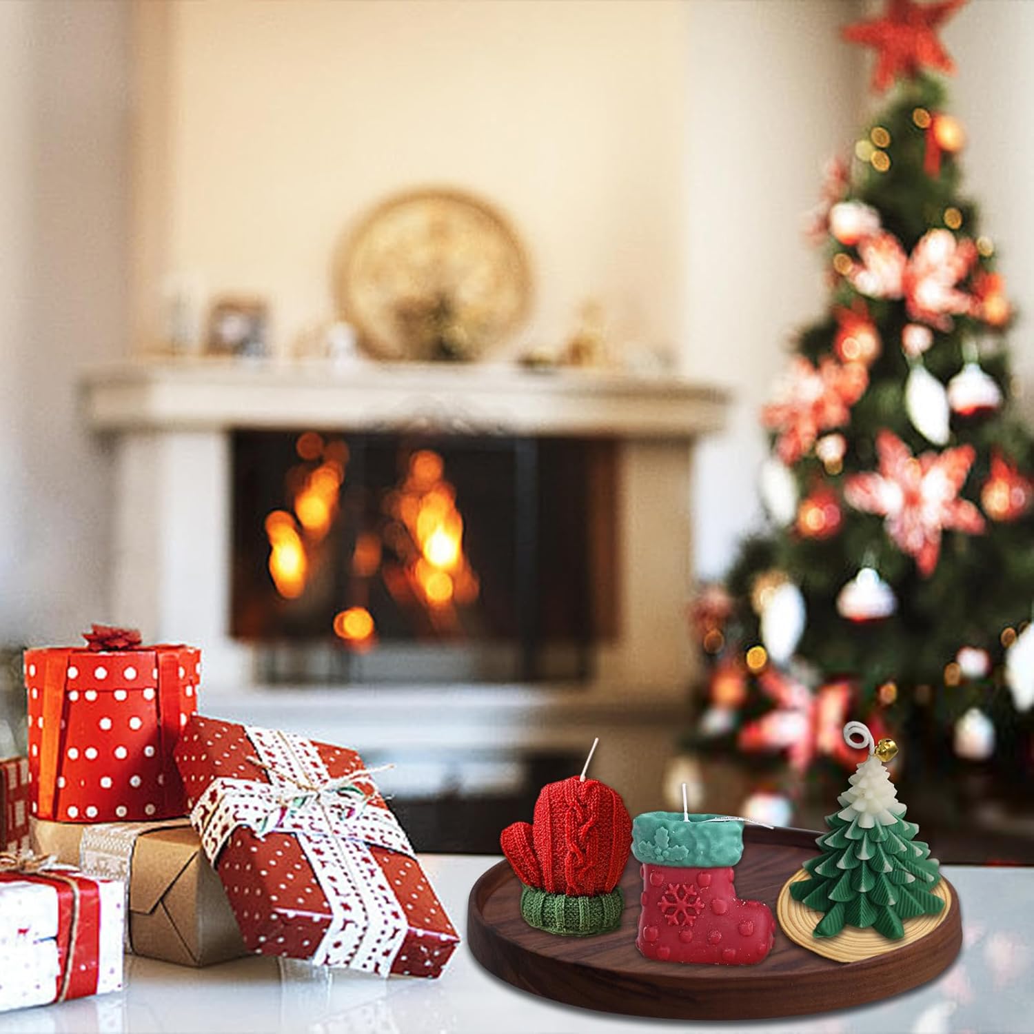 Christmas Candle Set with a Tree Glove Socks Shaped Candles