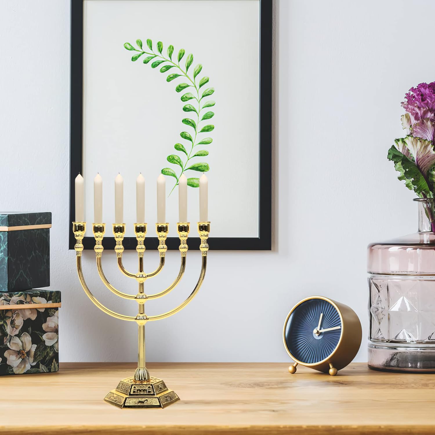 Vivid 7-Branch Hanukkah Candle Holder
