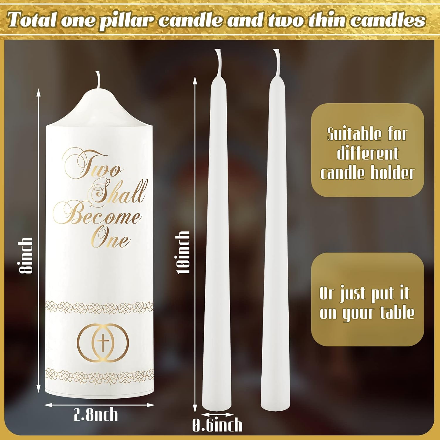 Frienda Wedding Unity Taper Candles Set 2x10 1x8 inches Cross Design