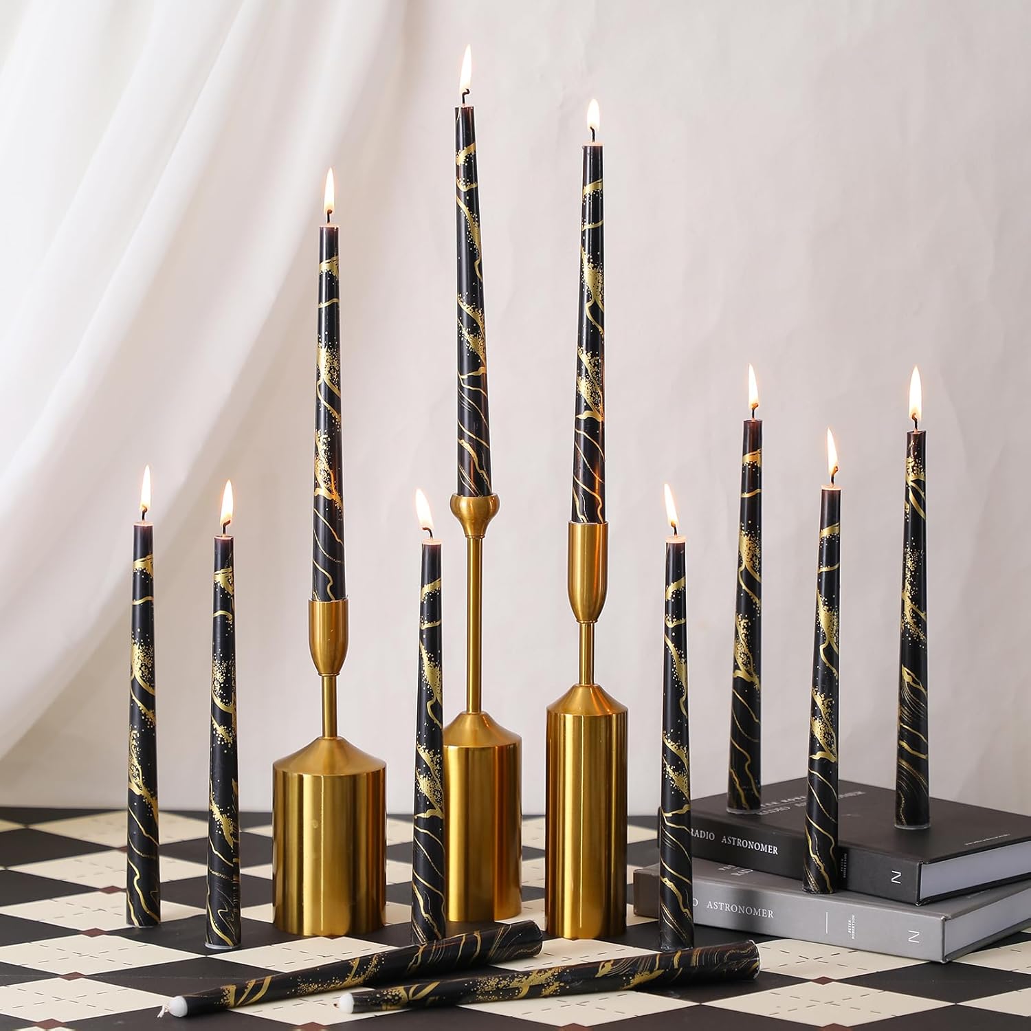 12-Piece Set of Black Taper Candles for Home Events