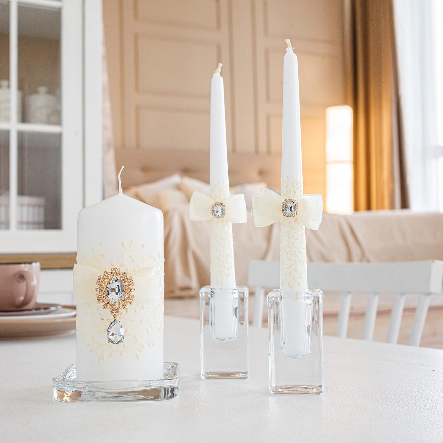 VABA 106 Taper Pillar Unity Candle Set for Weddings
