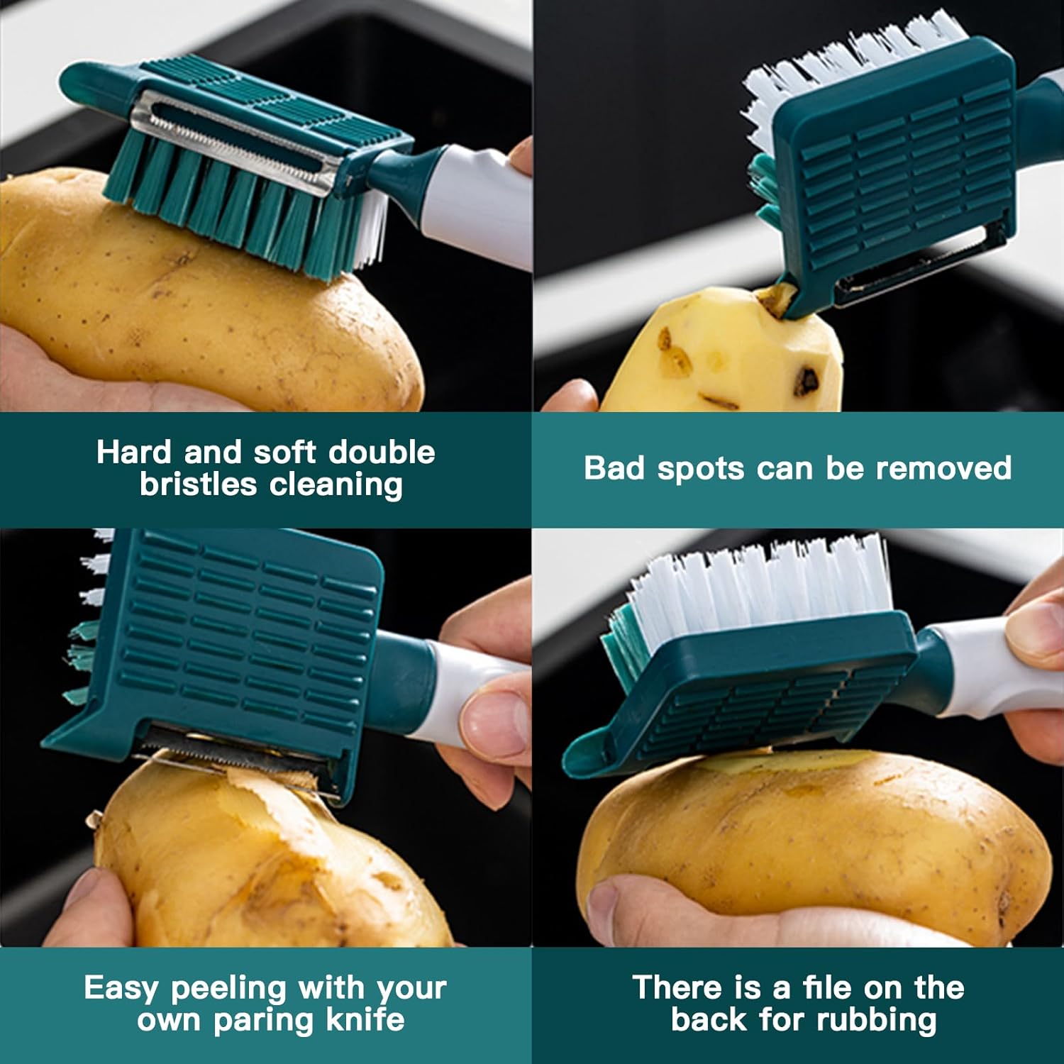 Dual-Function ULTIMATE Julienne Peeler and Vegetable Brush for Kitchen