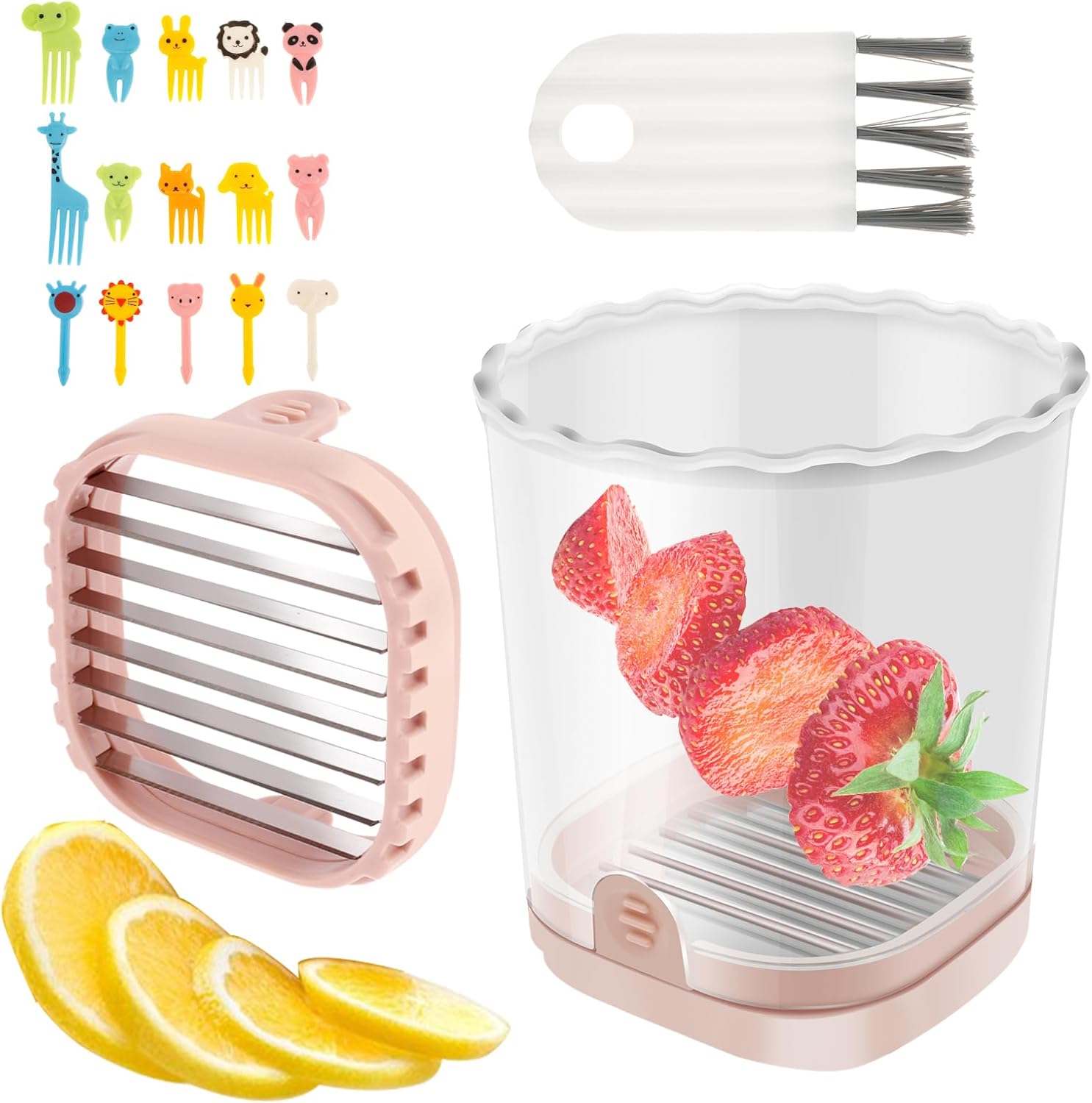 Fruit Slicer Cup for Efficient Cutting Pink