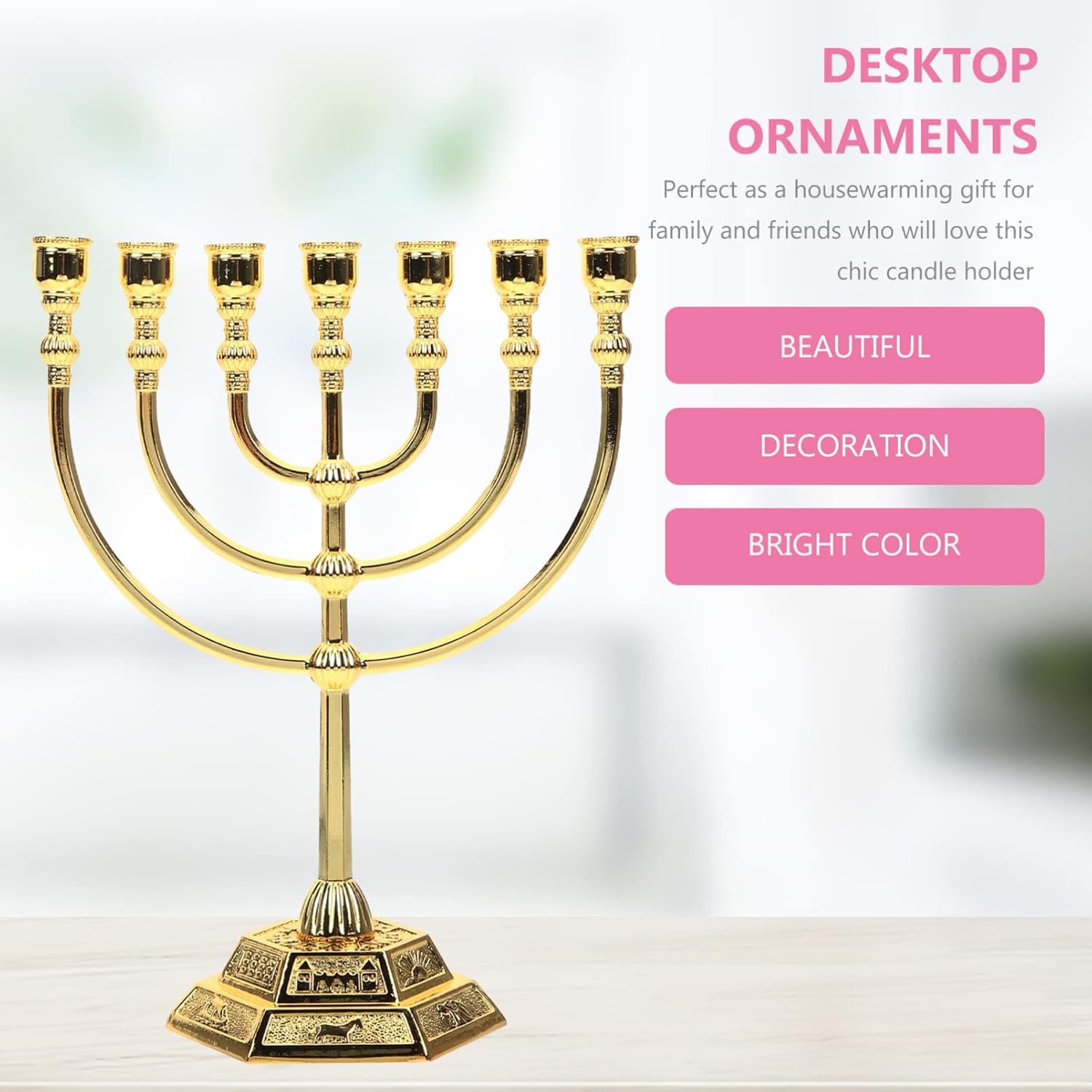 Vivid 7-Branch Hanukkah Candle Holder