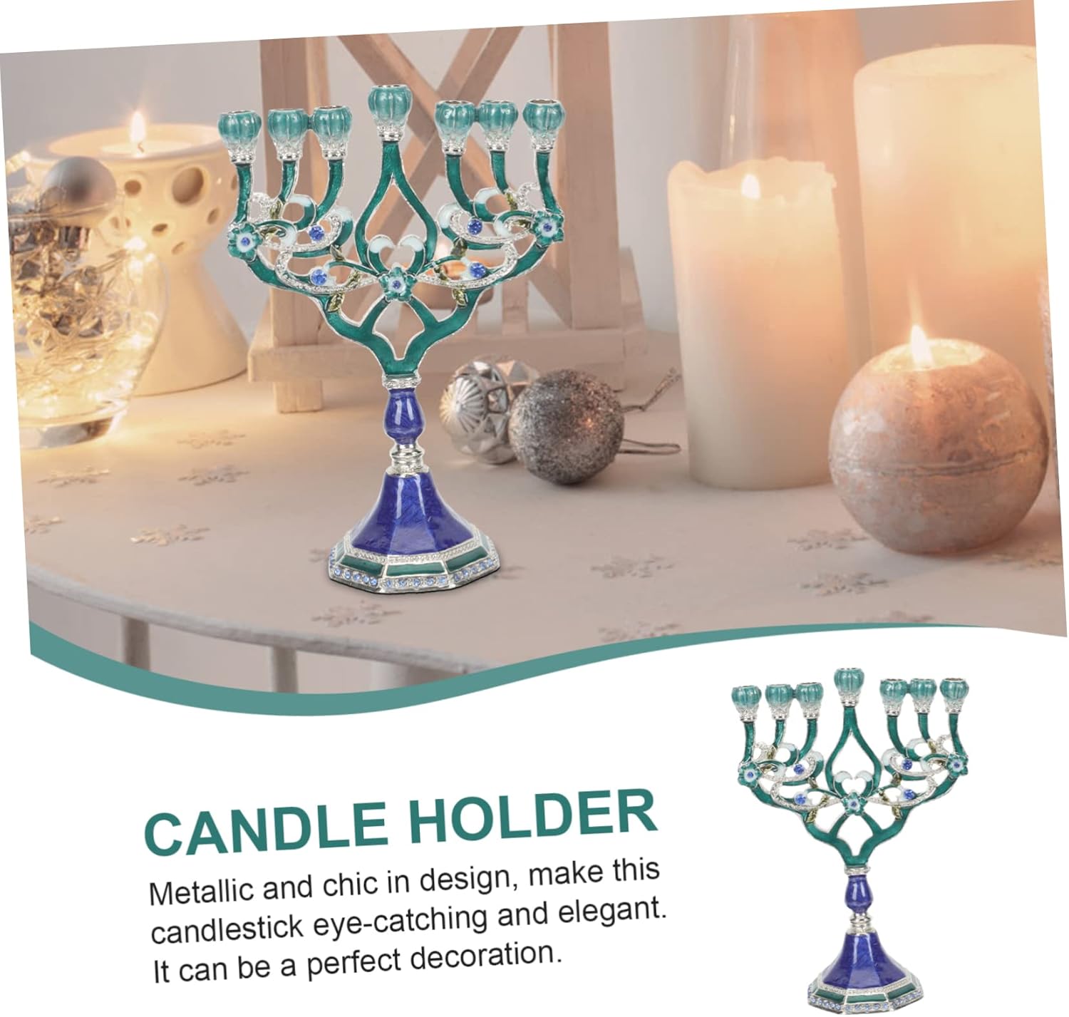 Hanukkah menorah candleholder with 7 branches handcrafted metal with stable base