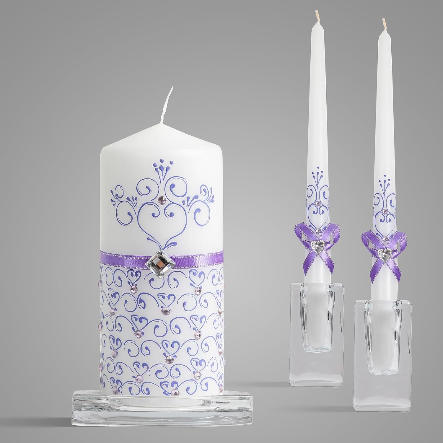 Unity Violet Wedding Candles Set - 3 Luxury Unity Candles