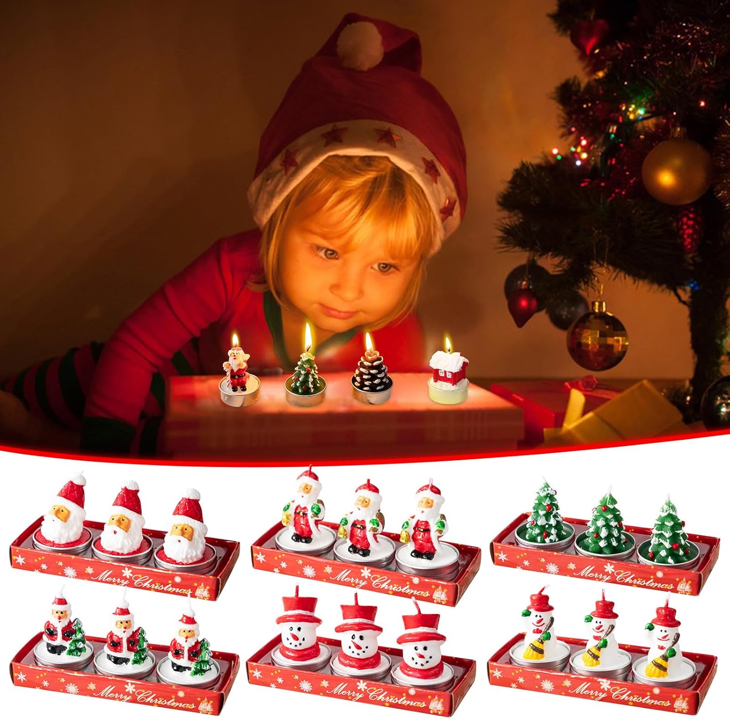 Mini Christmas unscented tea light candles with 3 designs