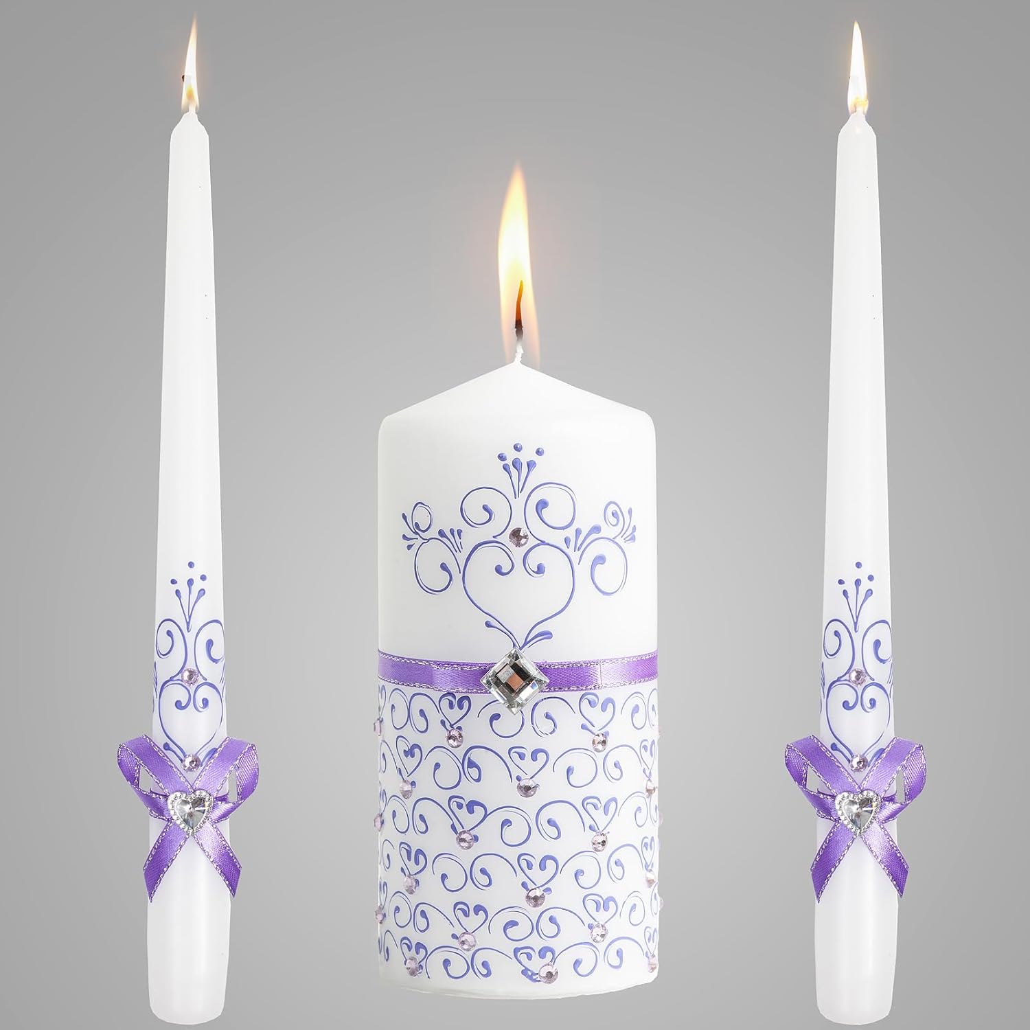Unity Violet Wedding Candles Set - 3 Luxury Unity Candles