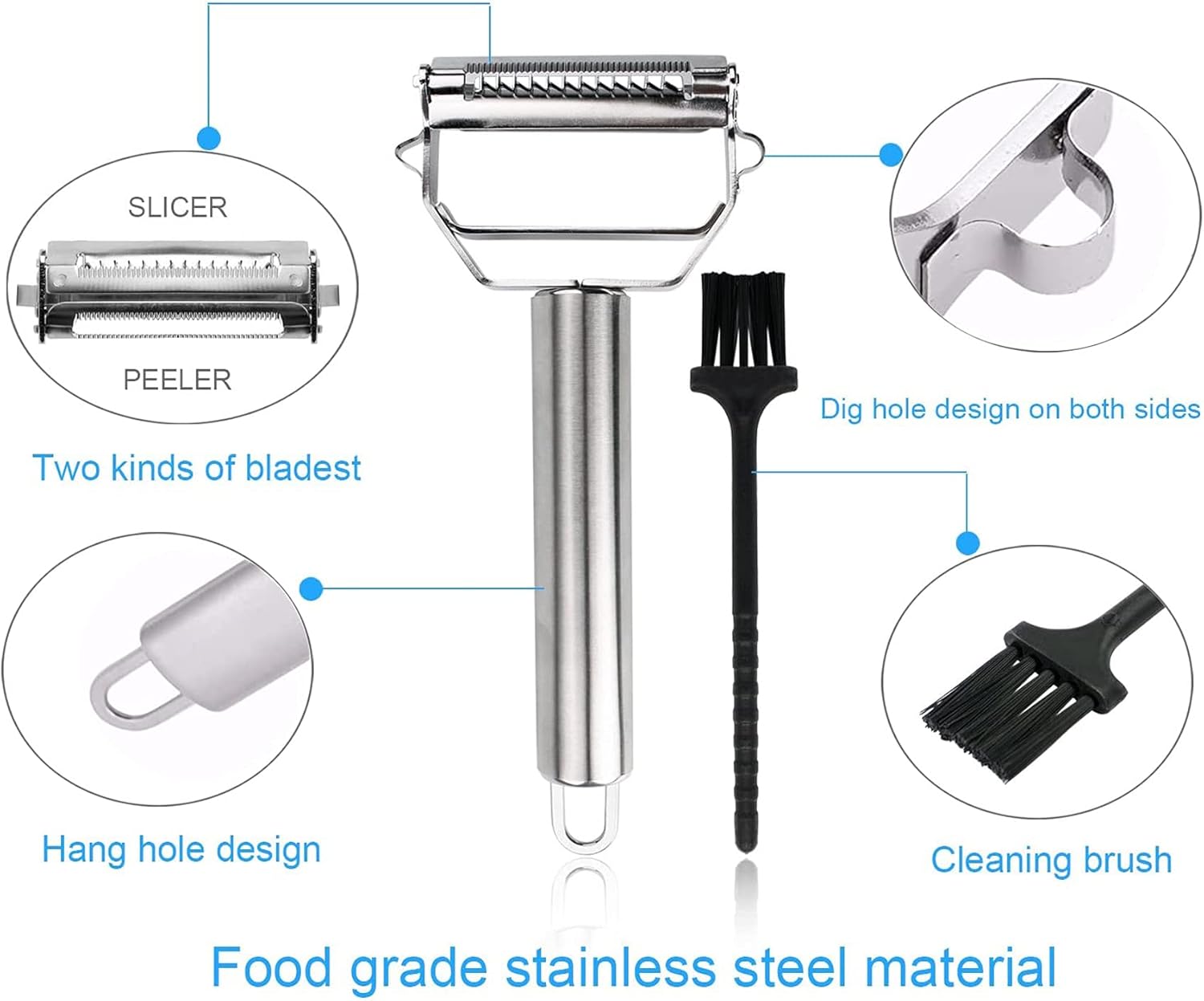 Stainless Steel dual blade vegetable peeler with handle