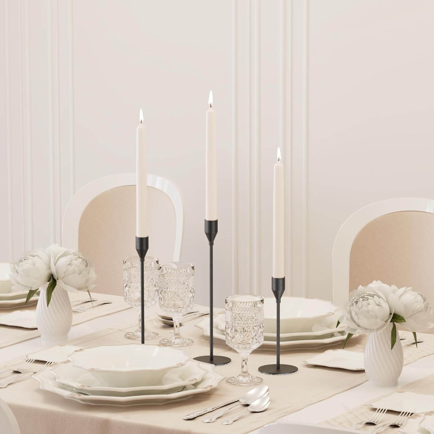 Matte Black Taper Candle Holder Set 3 Different Sizes