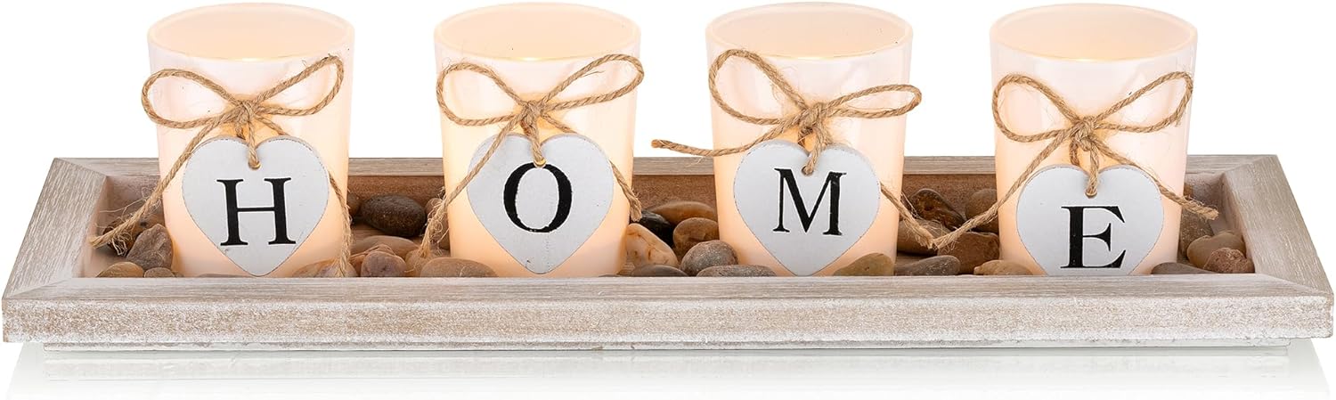 Romadedi Rustic Wooden Candle Holder Set for Living Rooms