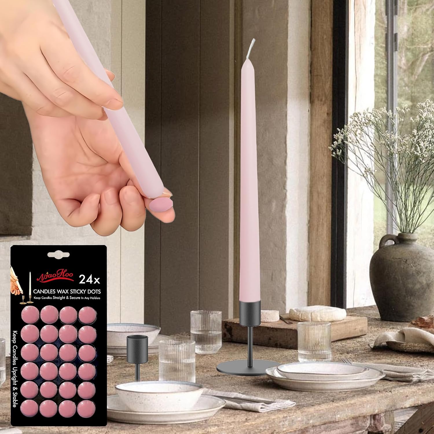 Safe Taper Adhesive Dots 24PK Pink for Any Surface