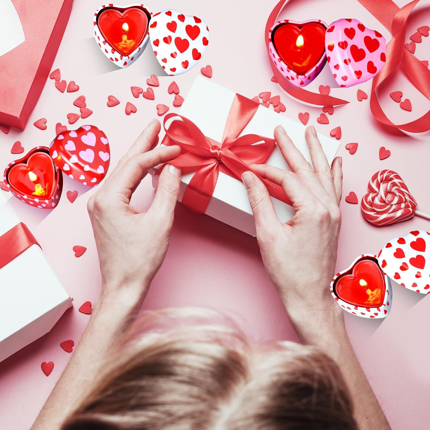 Valentines Heart Candle Tins - 24 Pcs Set