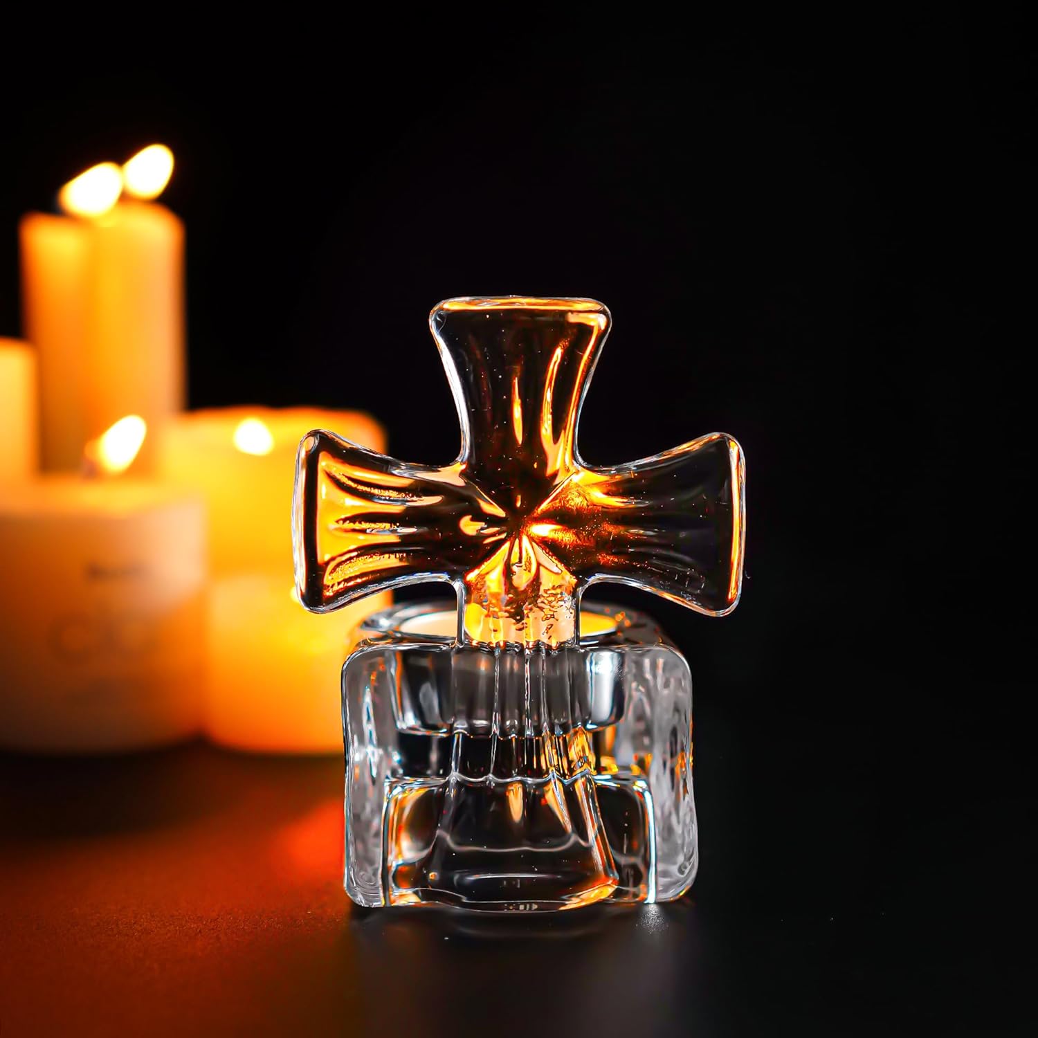 Kanpura Clear Glass Cross Candle Holder 4 High