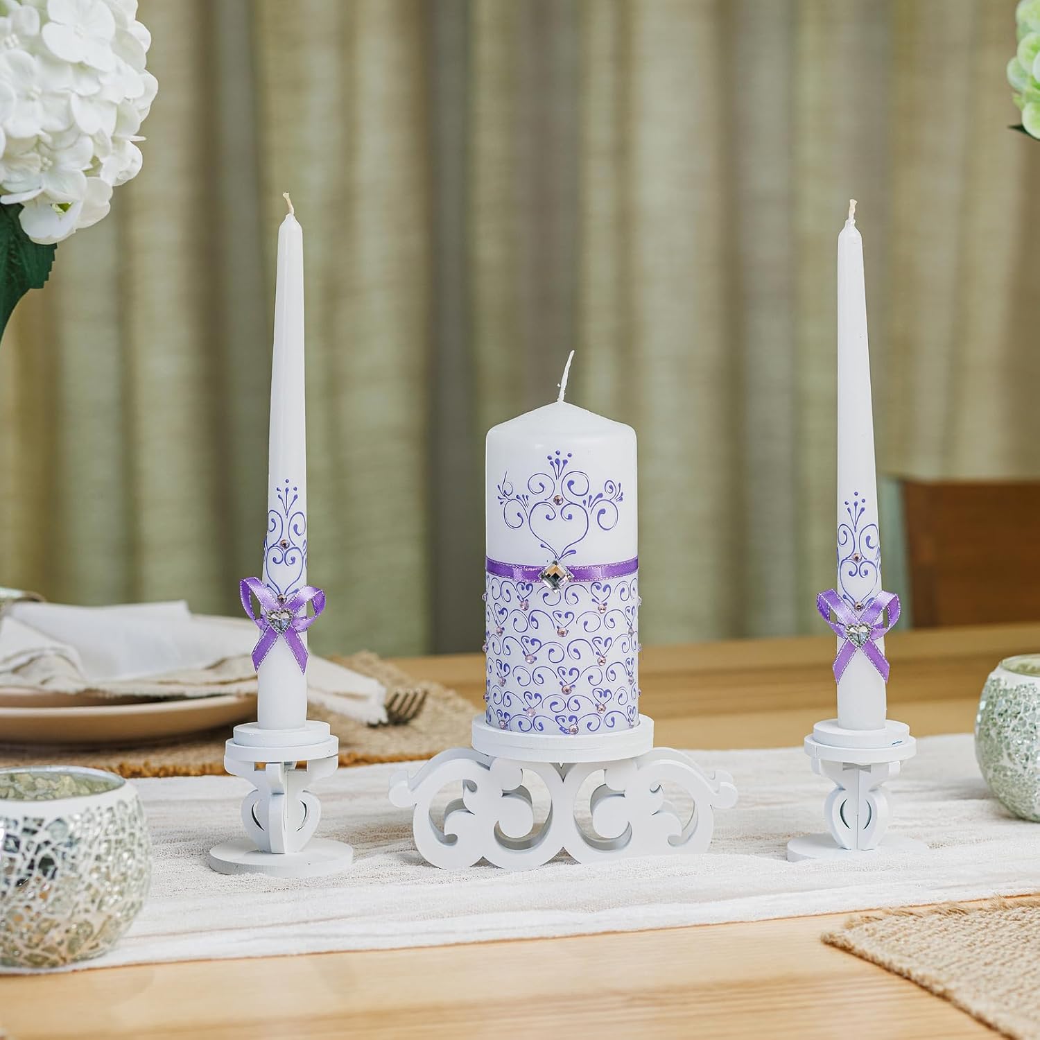 Unity Violet Wedding Candles Set - 3 Luxury Unity Candles