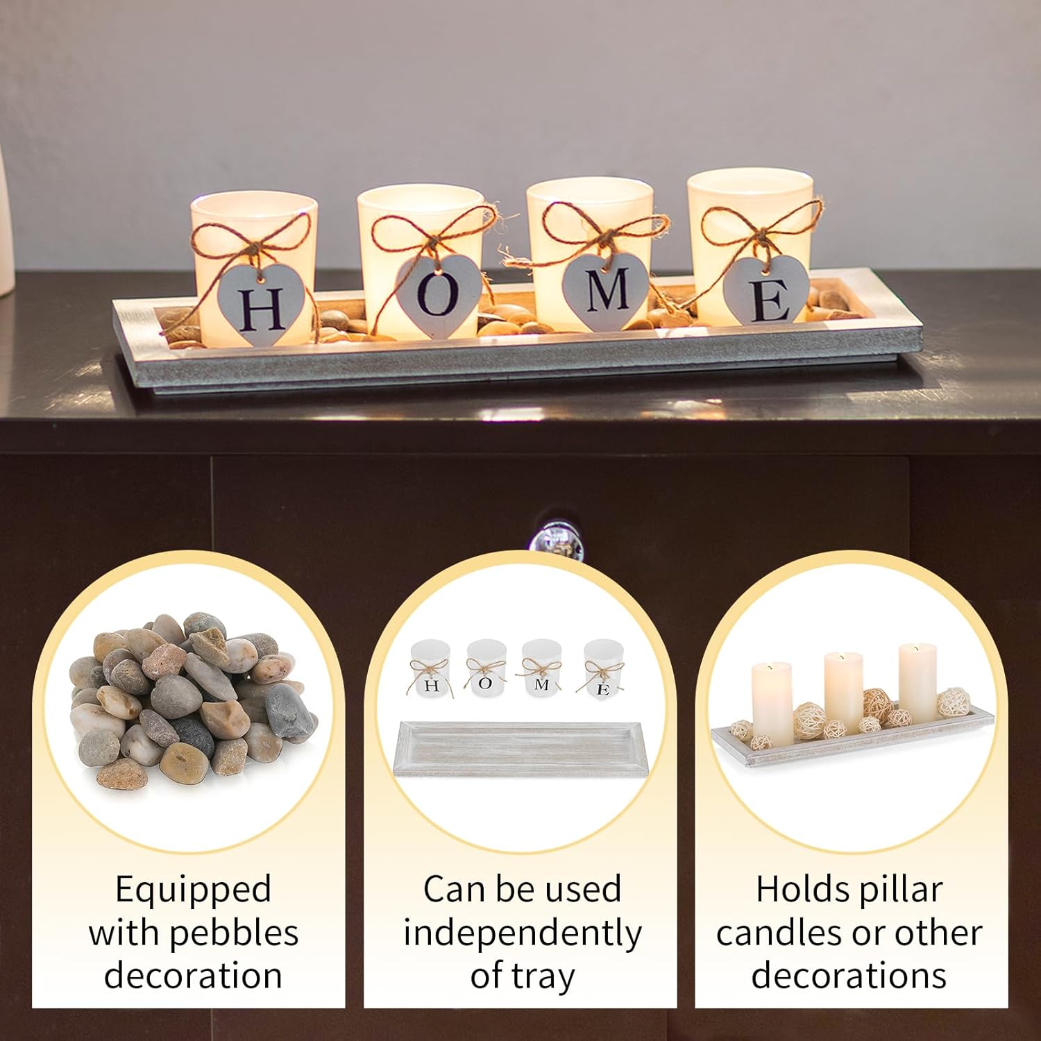 Romadedi Rustic Wooden Candle Holder Set for Living Rooms