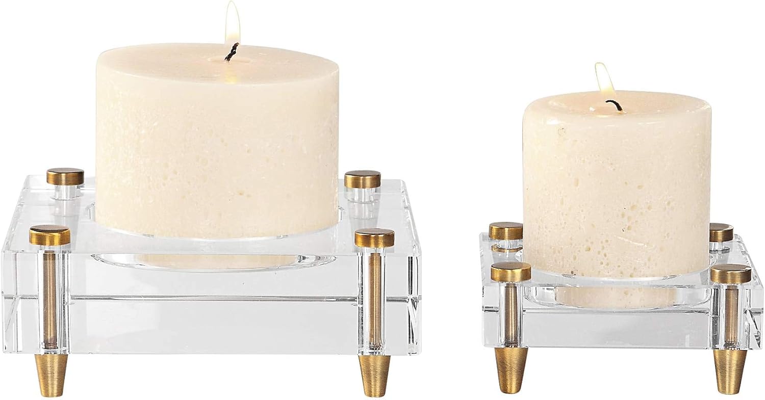 Uttermost Brass Crystal Candle Holder Set