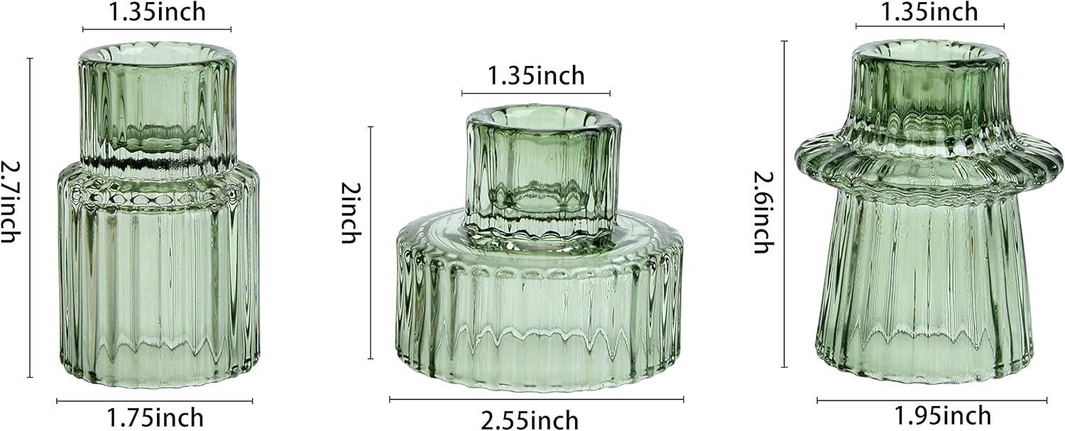 Vixdonos Taper Glass Candlestick Holders Green 3 Piece Set