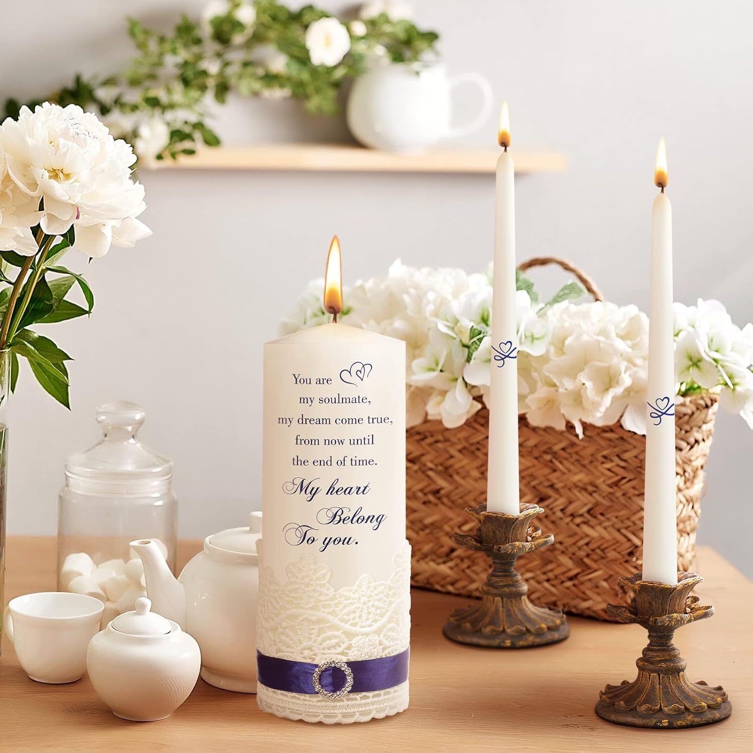 Elegant Heart-Shaped Union Candles Wedding Set