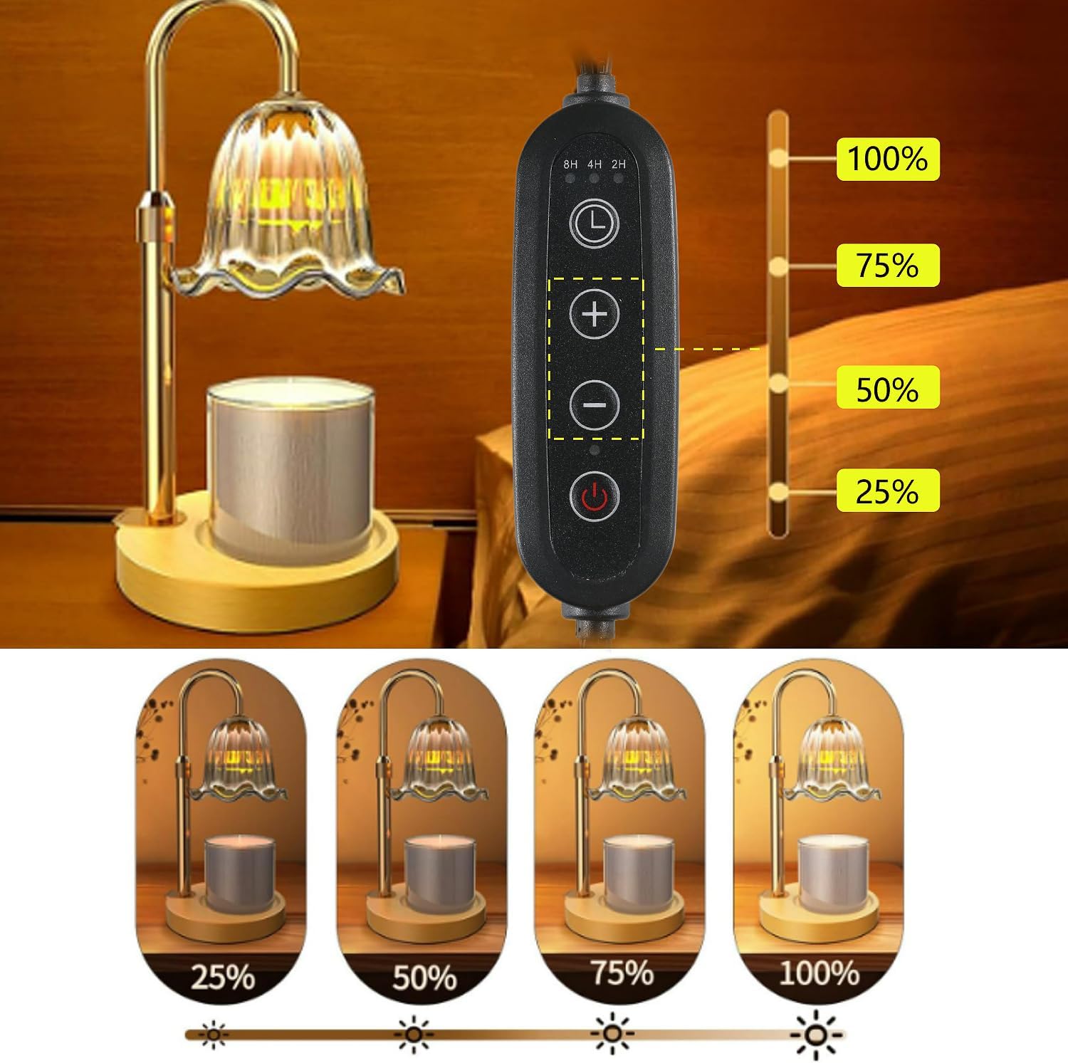 Adjustable Amber Candle Warmer with Timer