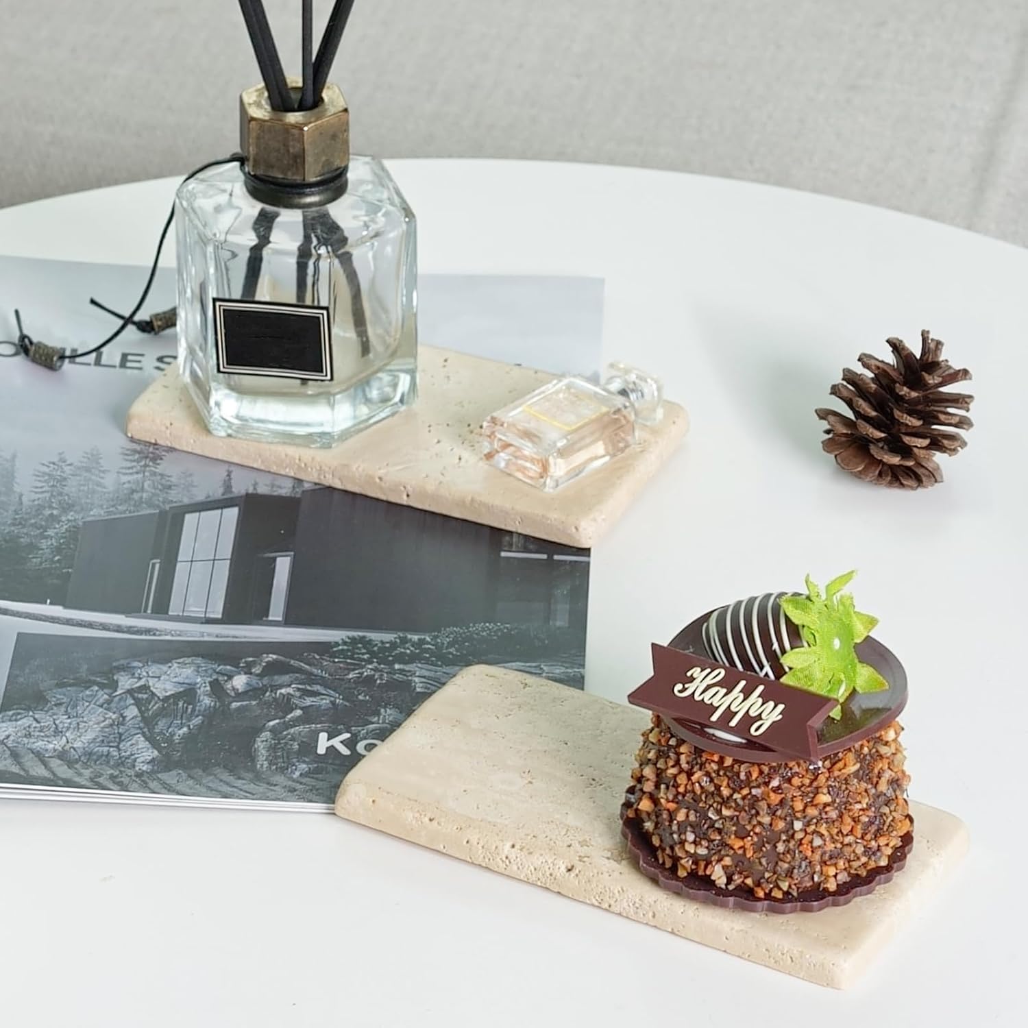 BCS Natural Travertine Candle Plate - Elegantly Designed for Home Use