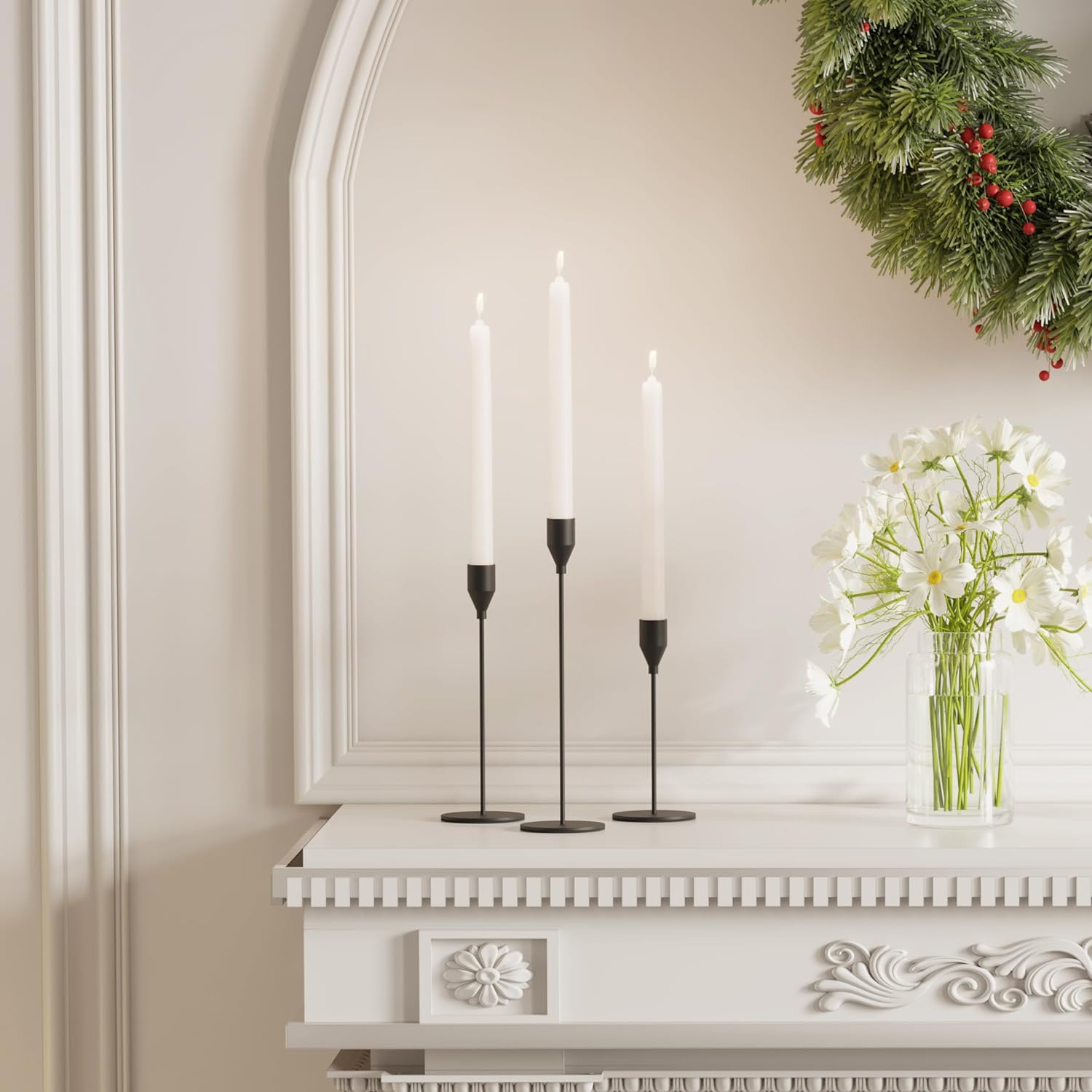 Matte Black Taper Candle Holder Set 3 Different Sizes