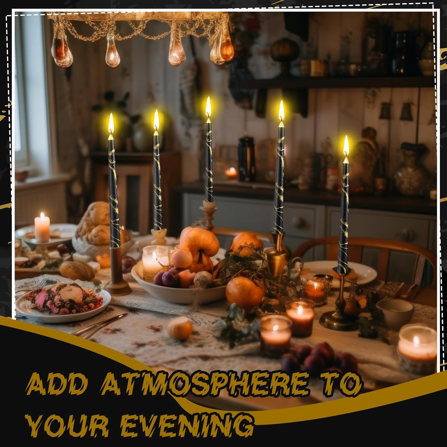 12-Piece Set of Black Taper Candles for Home Events