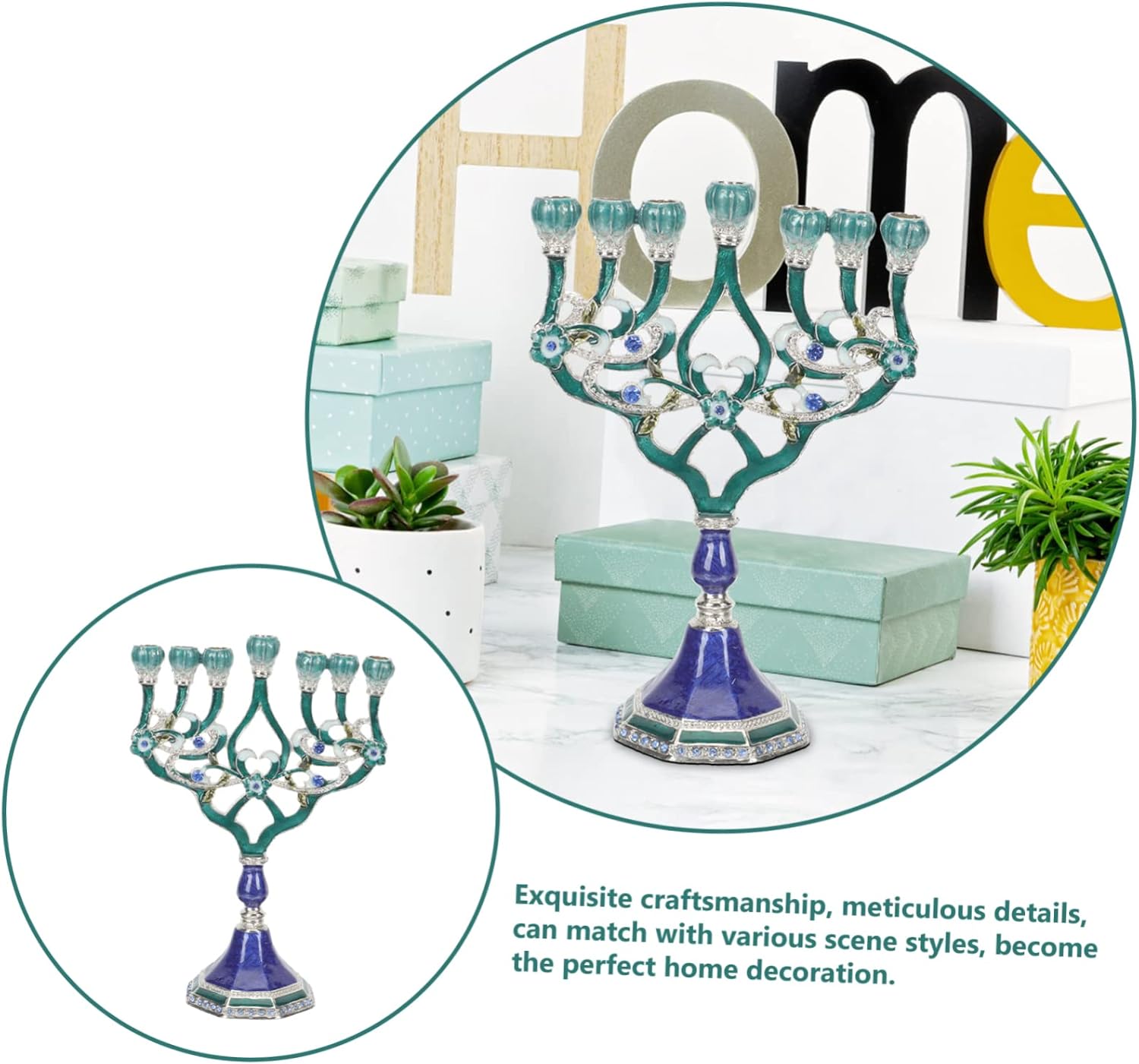 Hanukkah menorah candleholder with 7 branches handcrafted metal with stable base