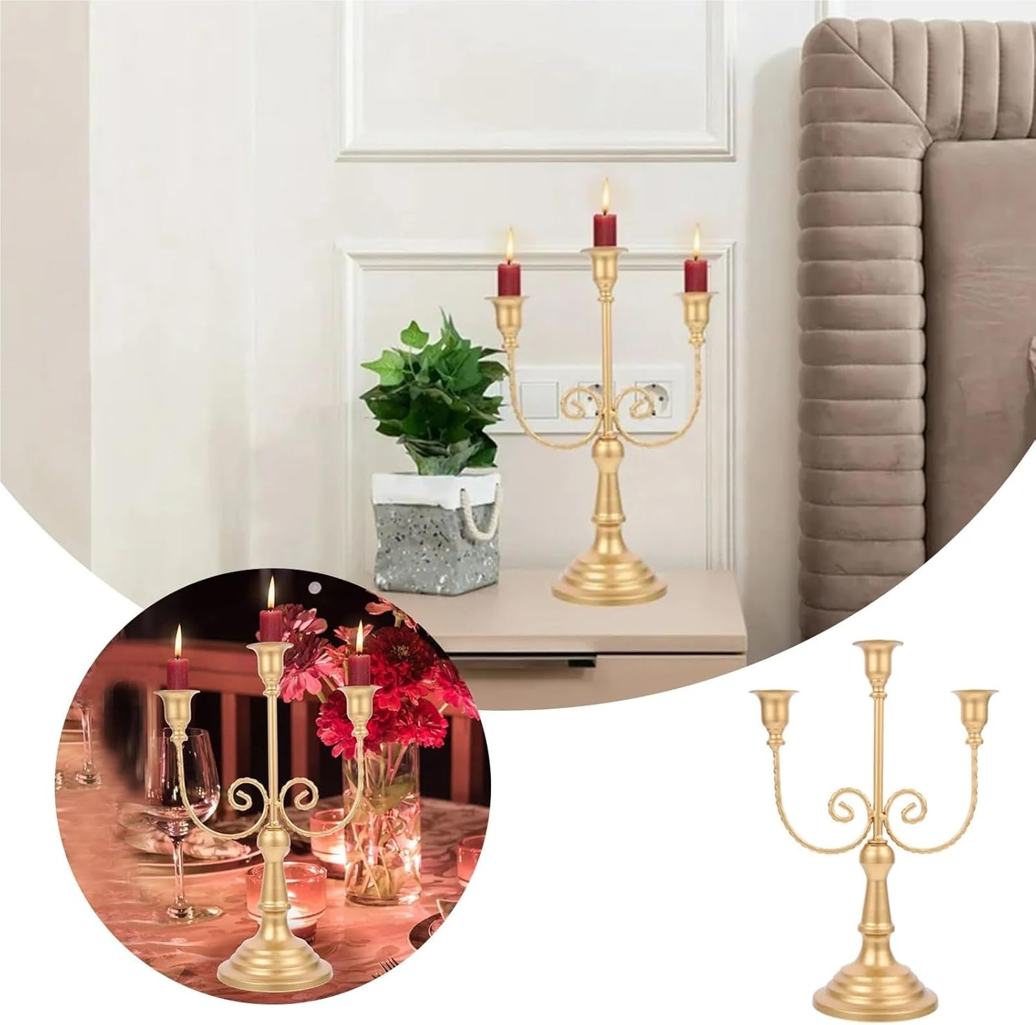 Three-Arm Candleholder Santa Candle Stand with Detachable Candlesticks